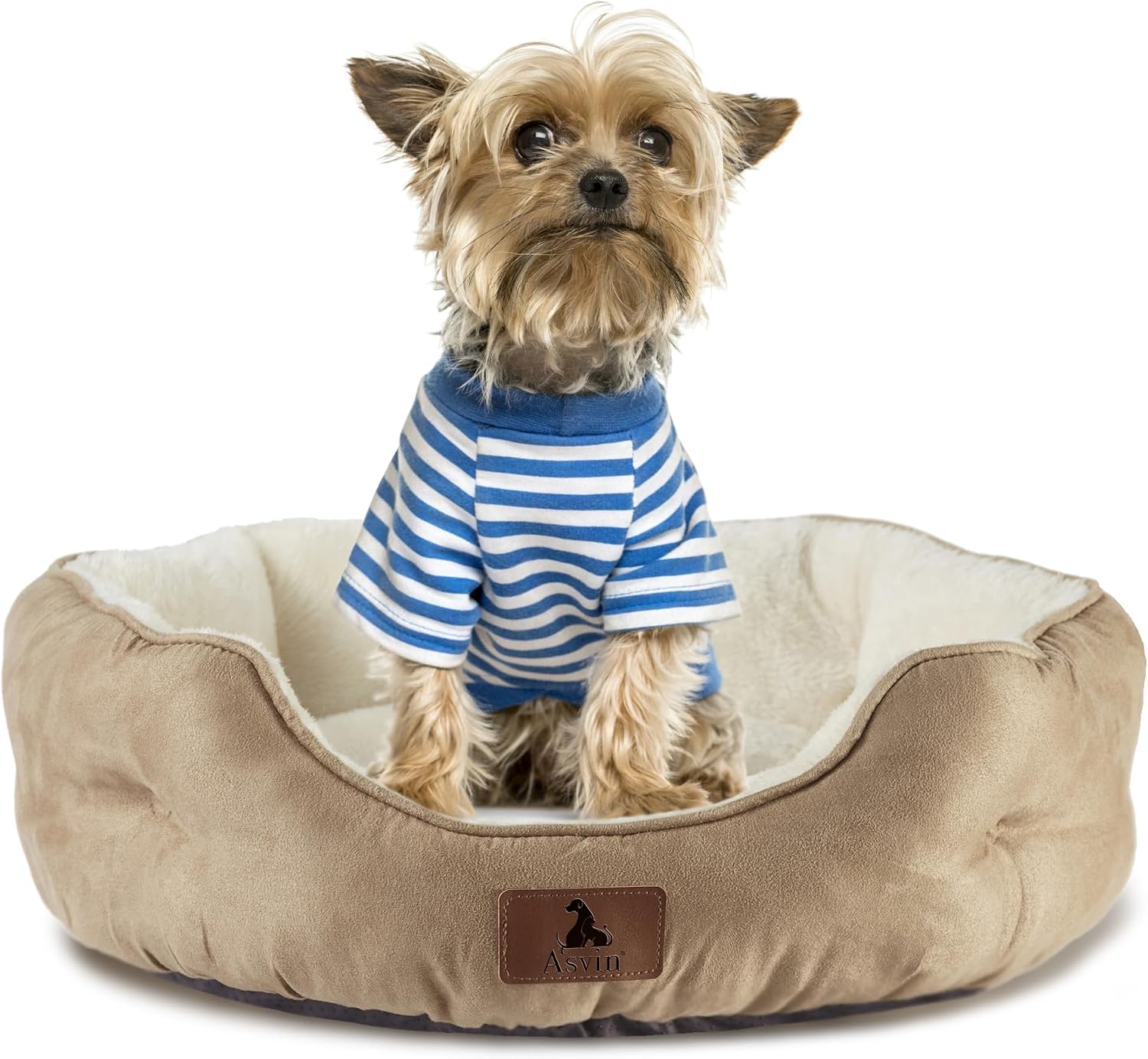 Detalle de Asvin CB-M-LBR-ZZ-LM Round Pet Bed, Sherpa Fleece, Machine Washable