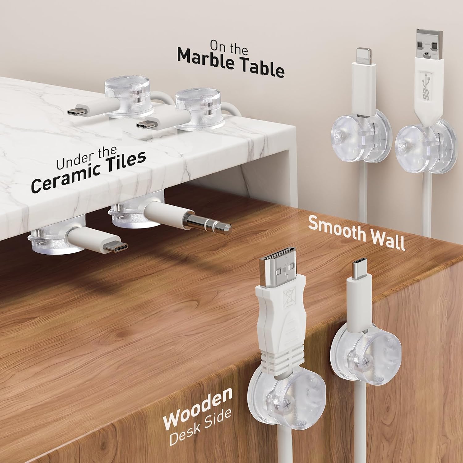 Detalle de AGPTEK 8 clips câble magnétiques transparents avec base rotative 360°