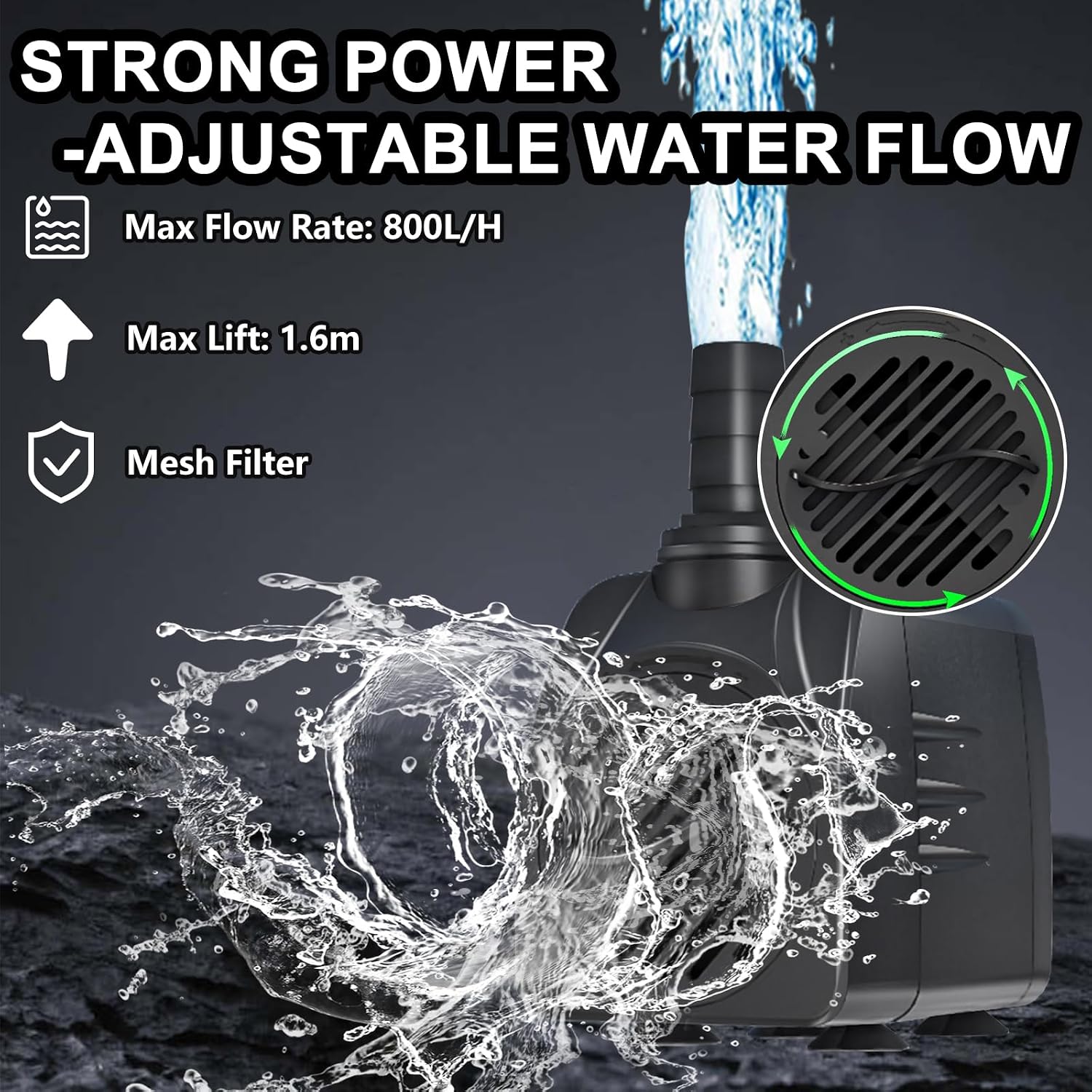 Detalle 1 de Bomba de Agua Sumergible 16W 800L/H
