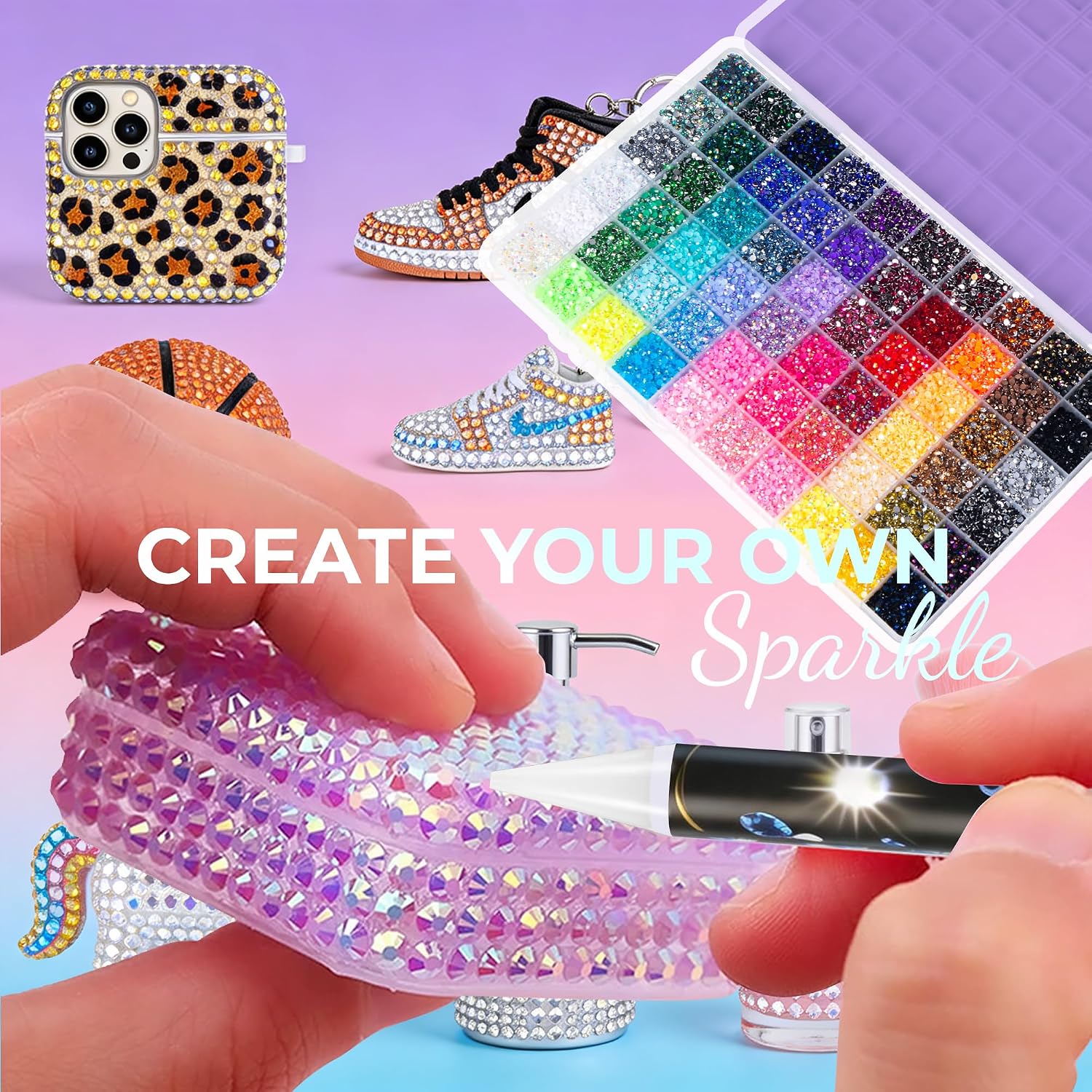 Detalle 2 de Bedazzling Kit 48000Pcs 60 Colors Resin Jelly Rhinestones — All-In-One Bedazzling Set