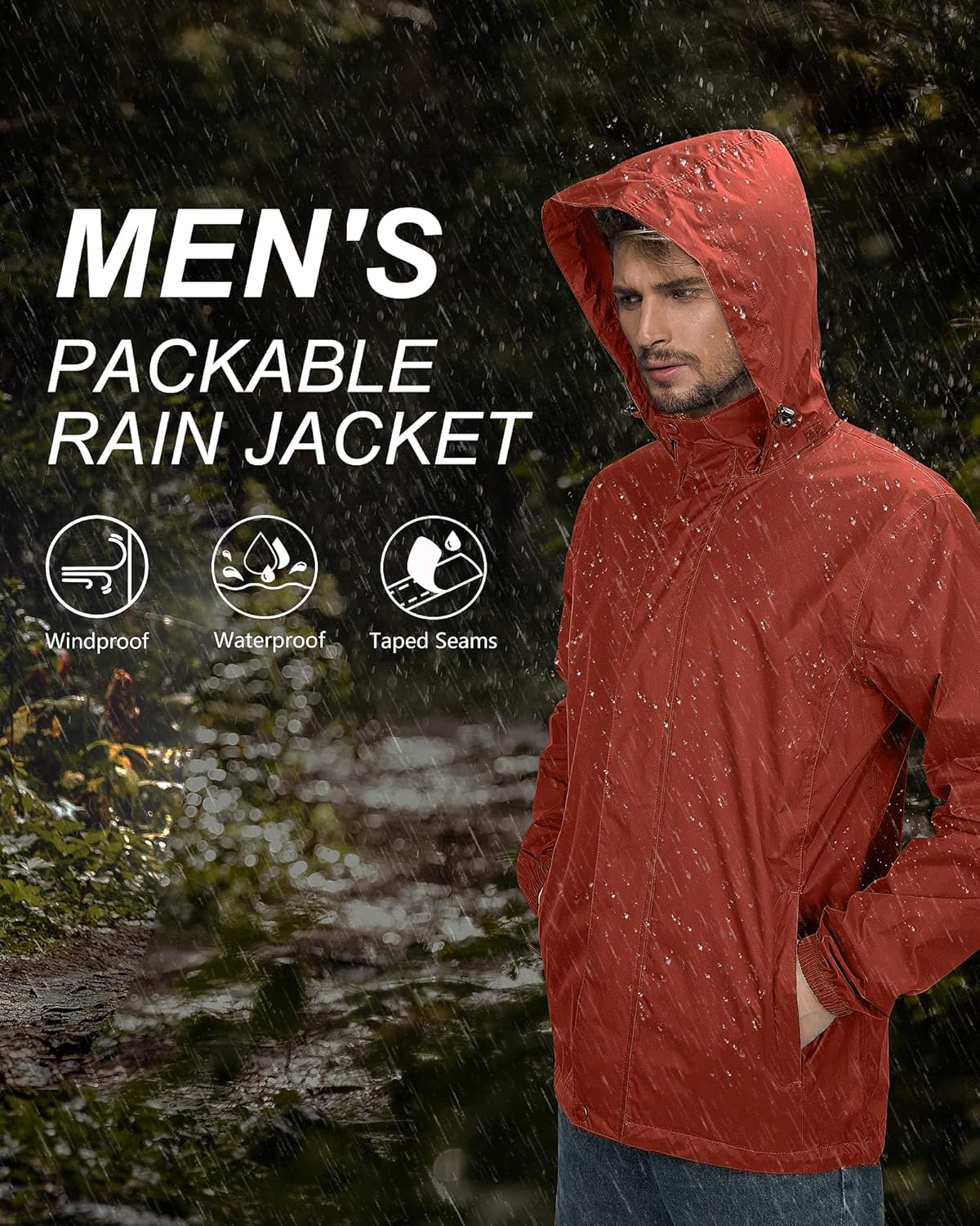 Detalle de 33,000ft Men's Lightweight Waterproof Outdoor Jacket with Packaway Hooded Rain Shell