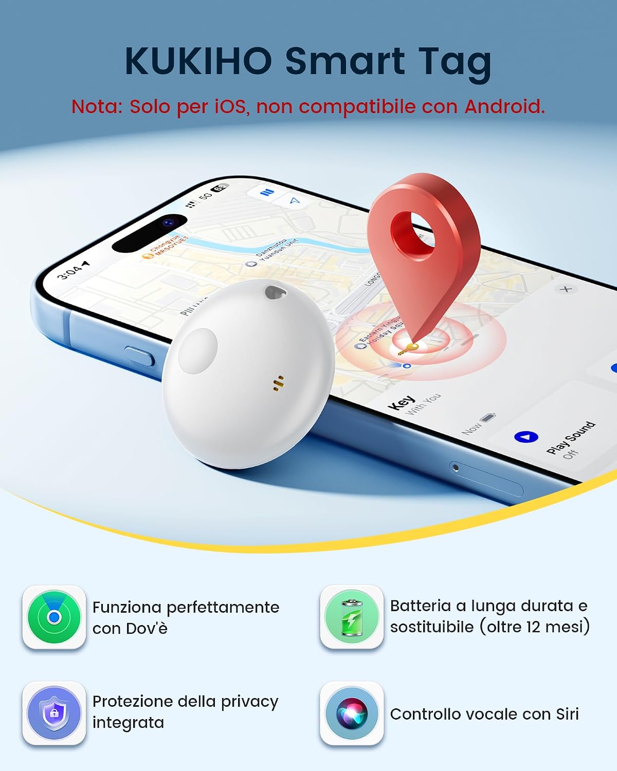 Thumbnail 1 de KUKIHO Tag Tracker 4 pezzi bianco compatibile con Apple Dov’è (solo iOS)