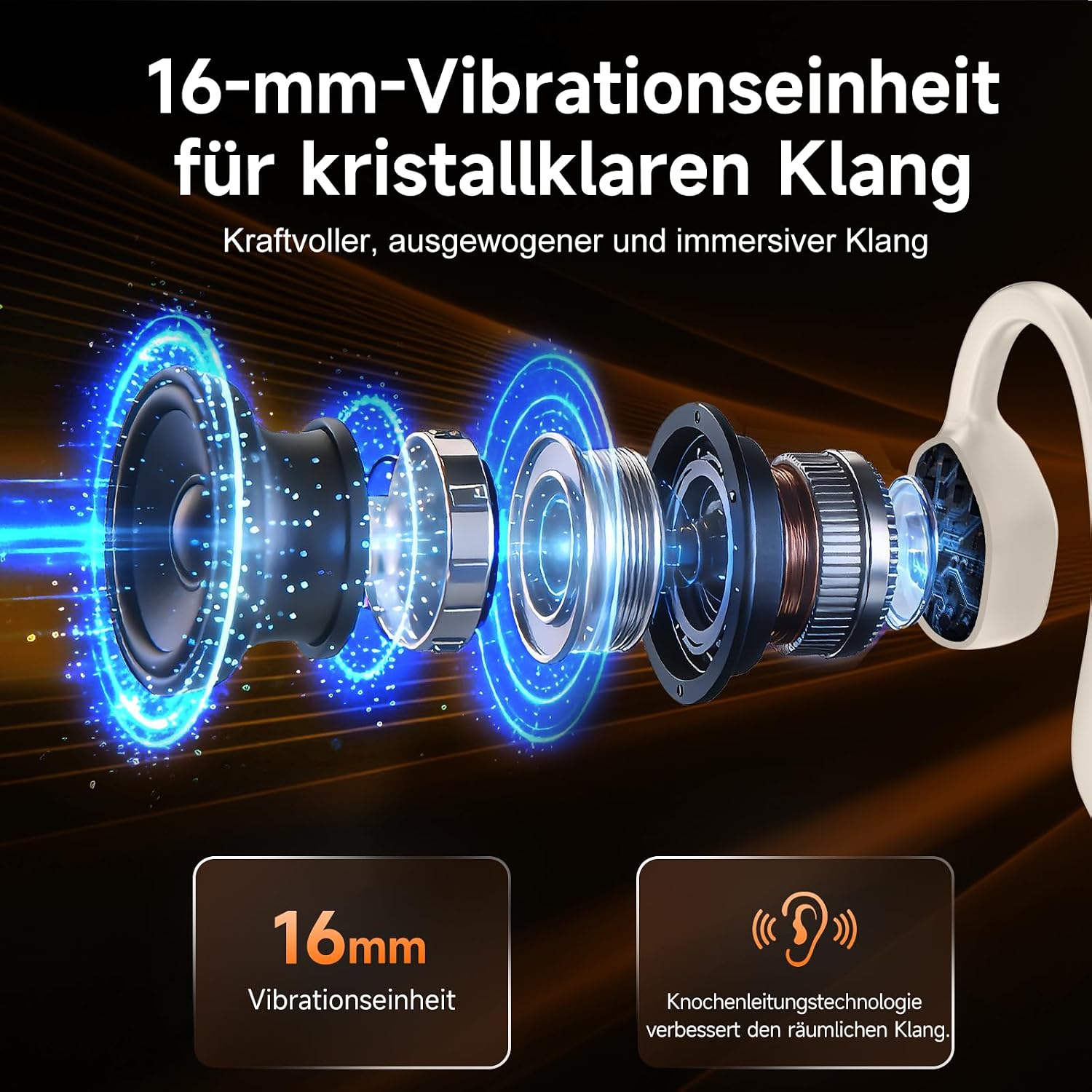 Thumbnail 2 de Sunvito Knochenleitung Kopfhörer Bluetooth 6.1 – Open-Ear, IPX7, 10 Std. Lauf-Headphones (Orange)