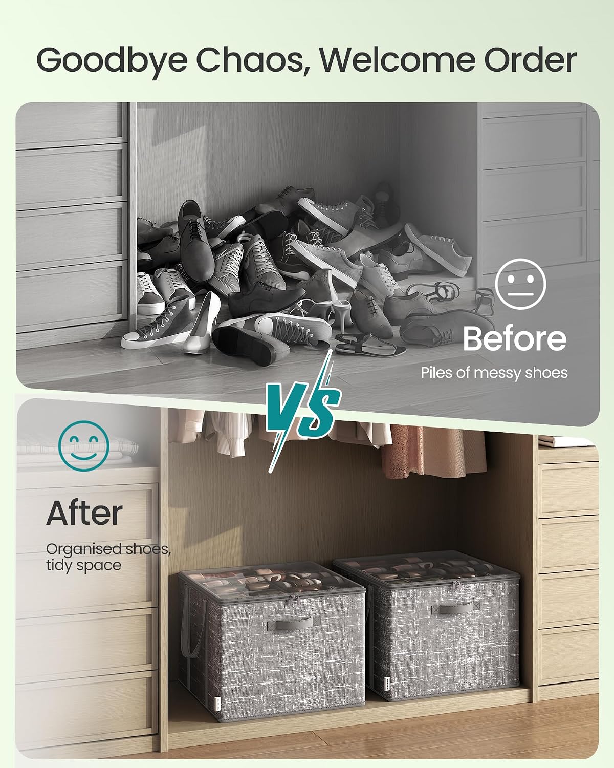 Detalle de SONGMICS Tina Collection LSP601G01 Shoe Organiser Box, Clear Lid, Grey