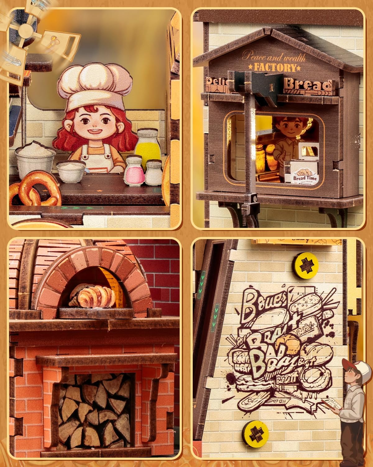 Thumbnail 4 de CUTEBEE 3D Holz Modellbau-Set Spieluhr mit LED, Musik & Rauchnebel (Typ-C, drehbares Display) – Brotfabrik