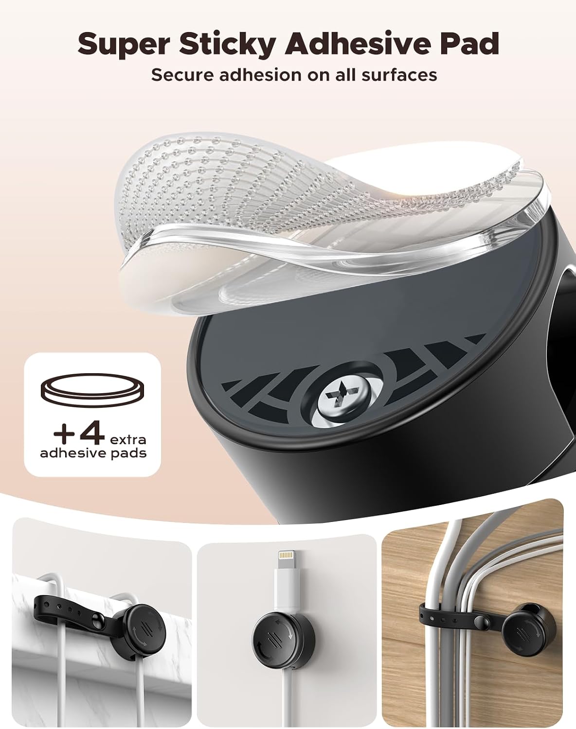Detalle de EOIWUY 8 Pack Cable Clips with Silicone Cable Ties (2-in-1 magnetic phone charging cable holder)