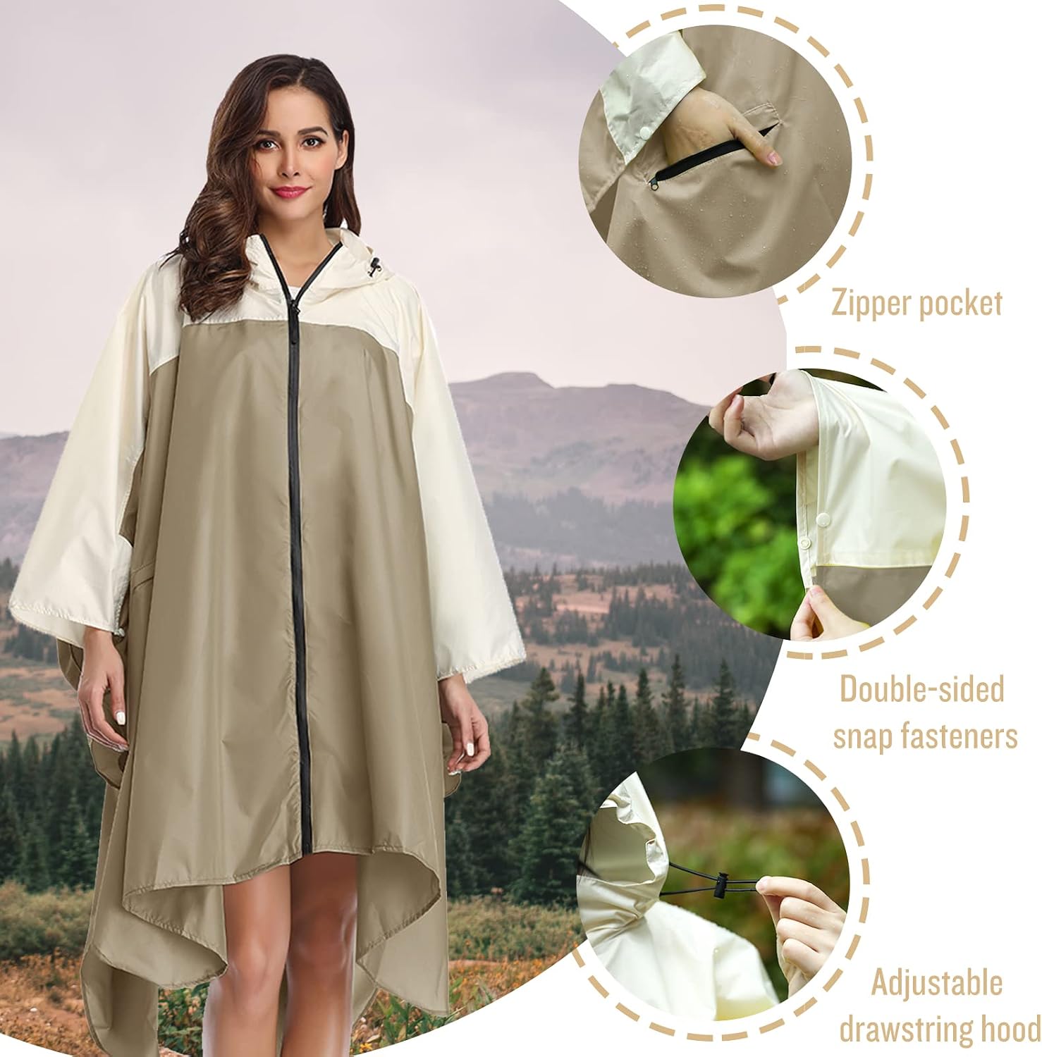 Detalle de SaphiRose Unisex Waterproof Rain Poncho with Hood and Pockets
