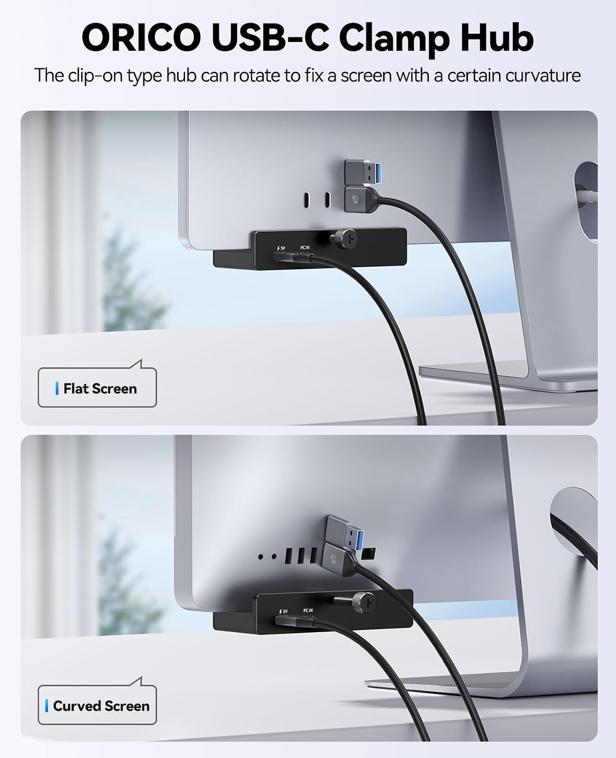 Detalle de ORICO Aluminium USB 3.2 Hub Clip with 5V Power – 5 Port Splitter with 10 Gbps, SD/TF Card Readers