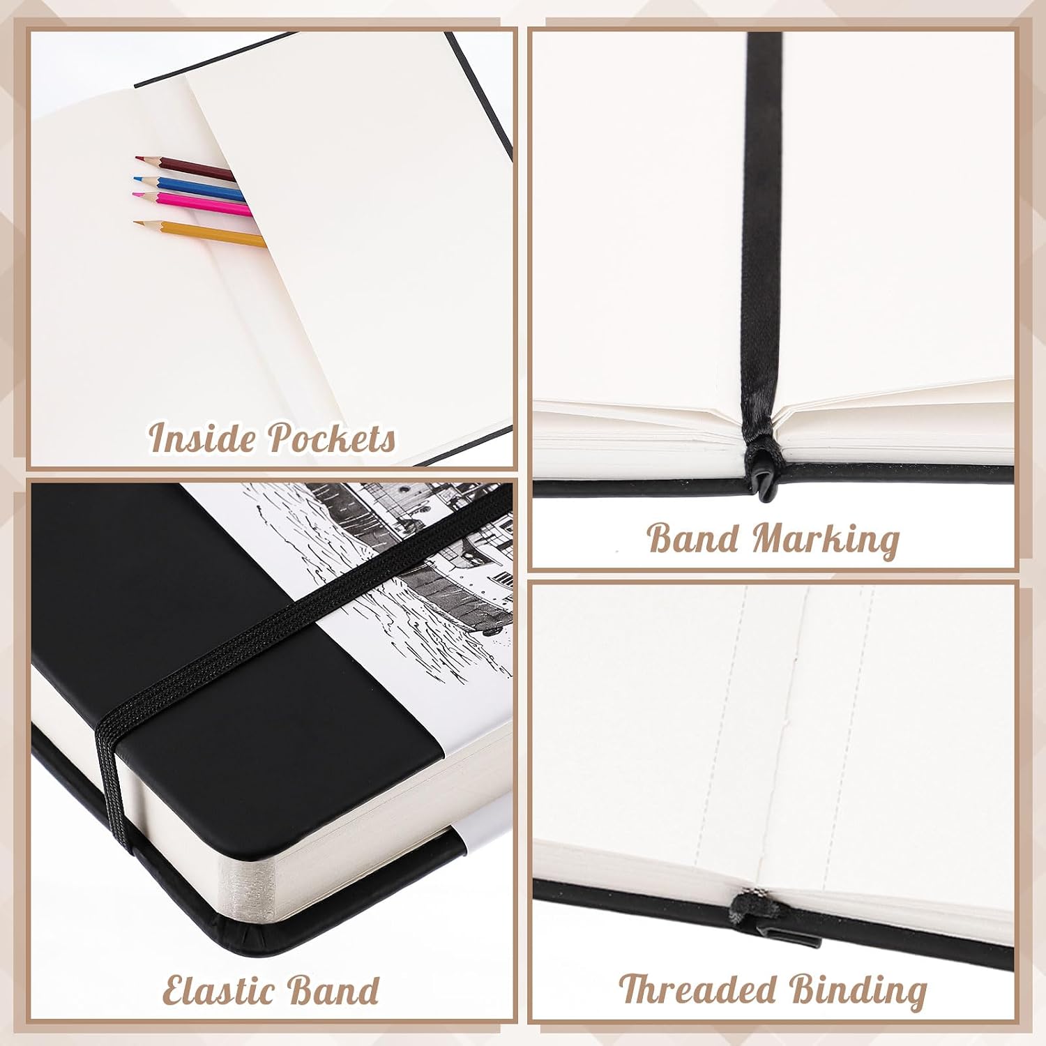 Detalle 2 de Square Sketch Book Hardback (20 x 20 cm) with 200GSM Thick Paper – 60 Sheets / 120 Pages