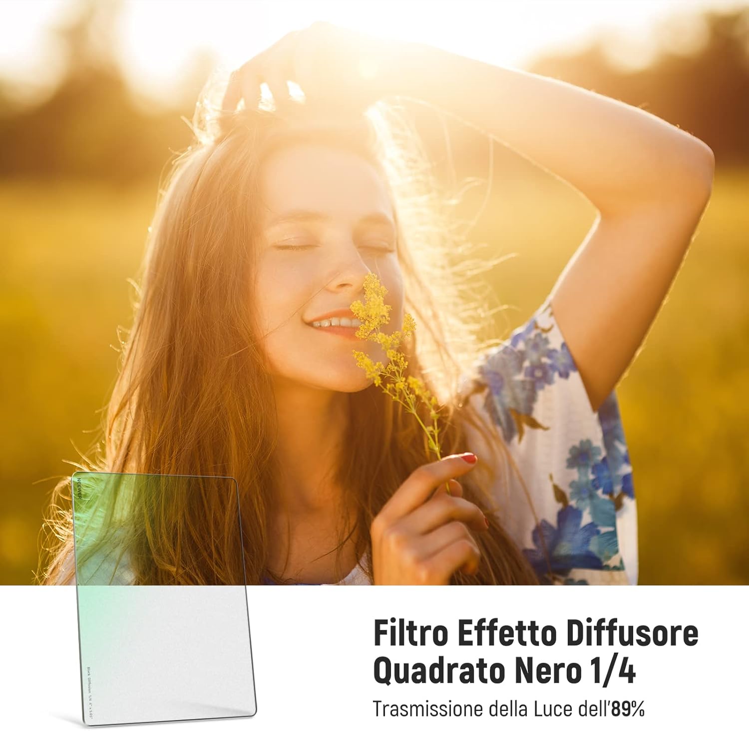 Thumbnail 1 de NEEWER Filtro Cinema Square 1/4 Black Diffusion Dreamy Effect 4"x5,65" per matte box (vetro ottico HD)