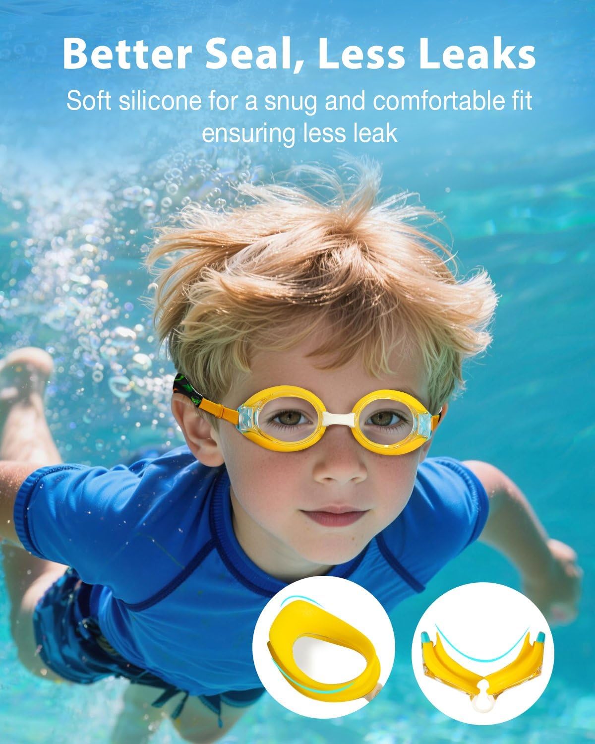 Detalle de Pixel Panda Kids Swim Goggles with Fabric Strap (Ages 3–12)