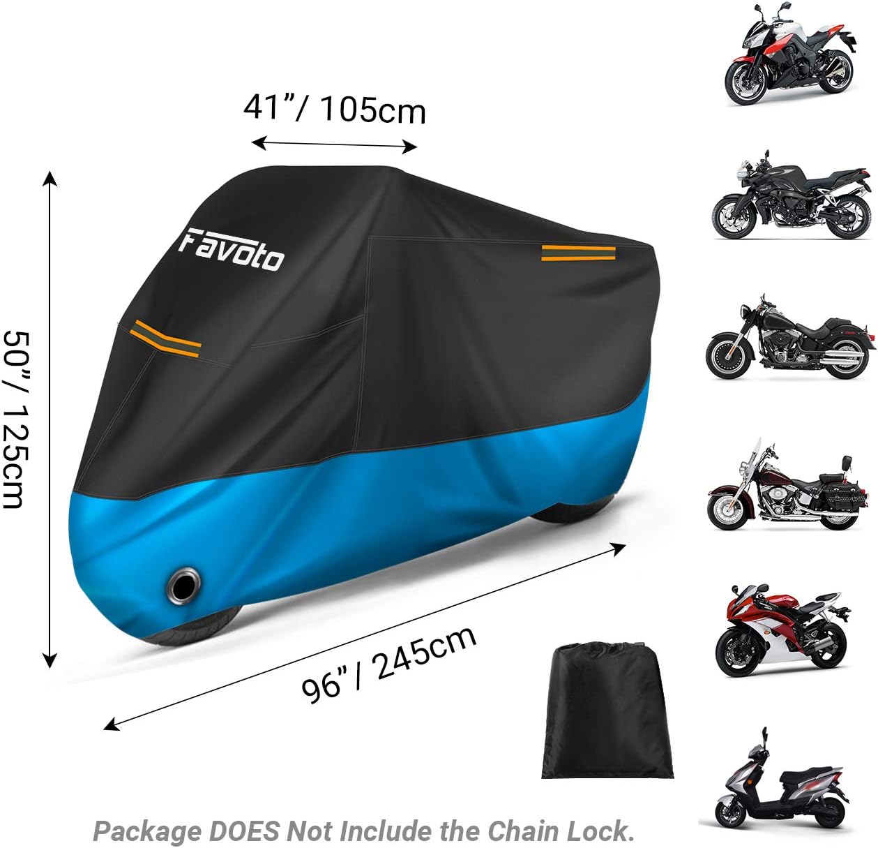 Thumbnail 5 de Favoto Telo Coprimoto 210D 245x105x125 cm – Copertura impermeabile per moto e scooter (Nero Blu)