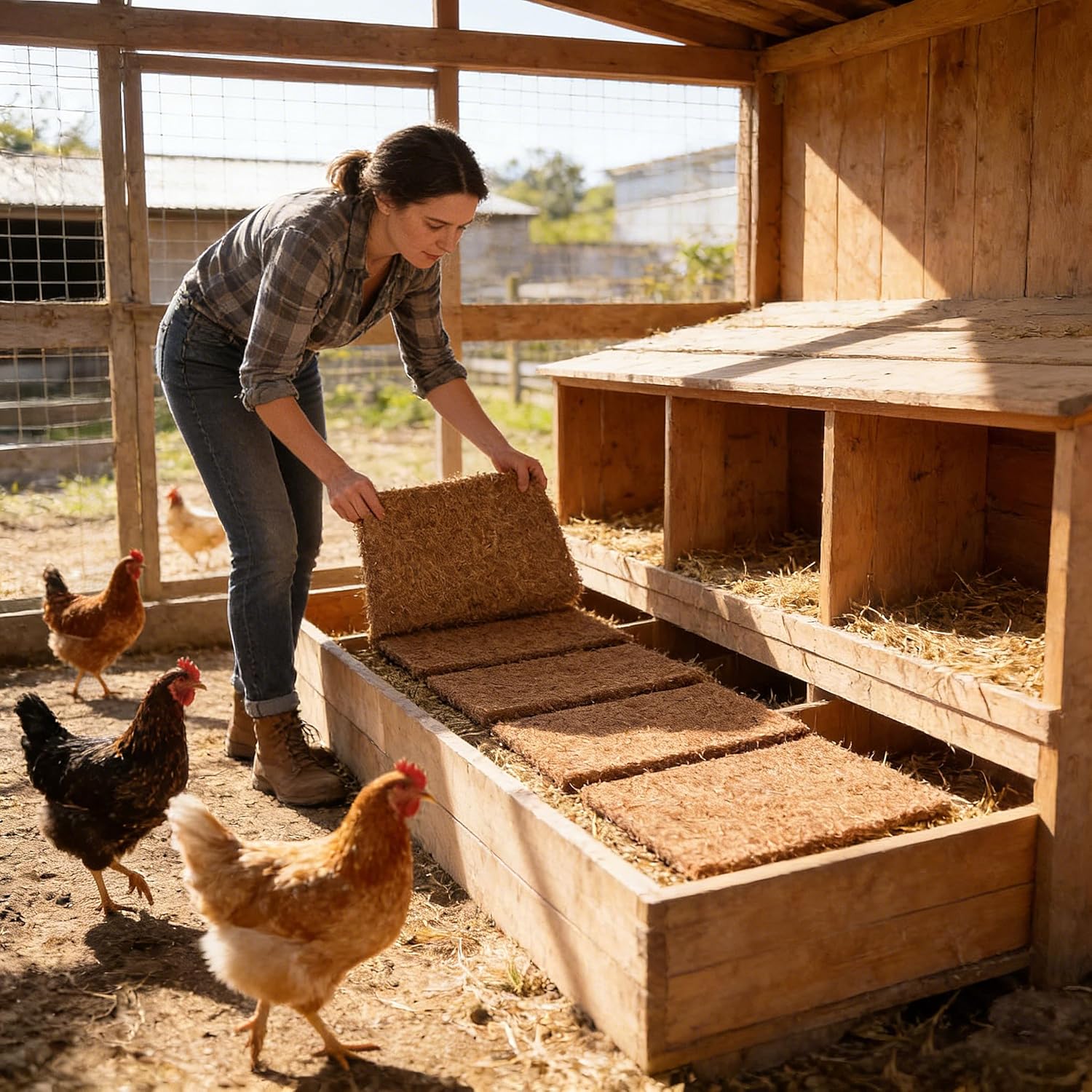 Detalle 2 de XUBX 10 Pack Chicken Nest Box Liners: Reusable, Natural Coconut Fibre Nesting Mats for Hen Houses