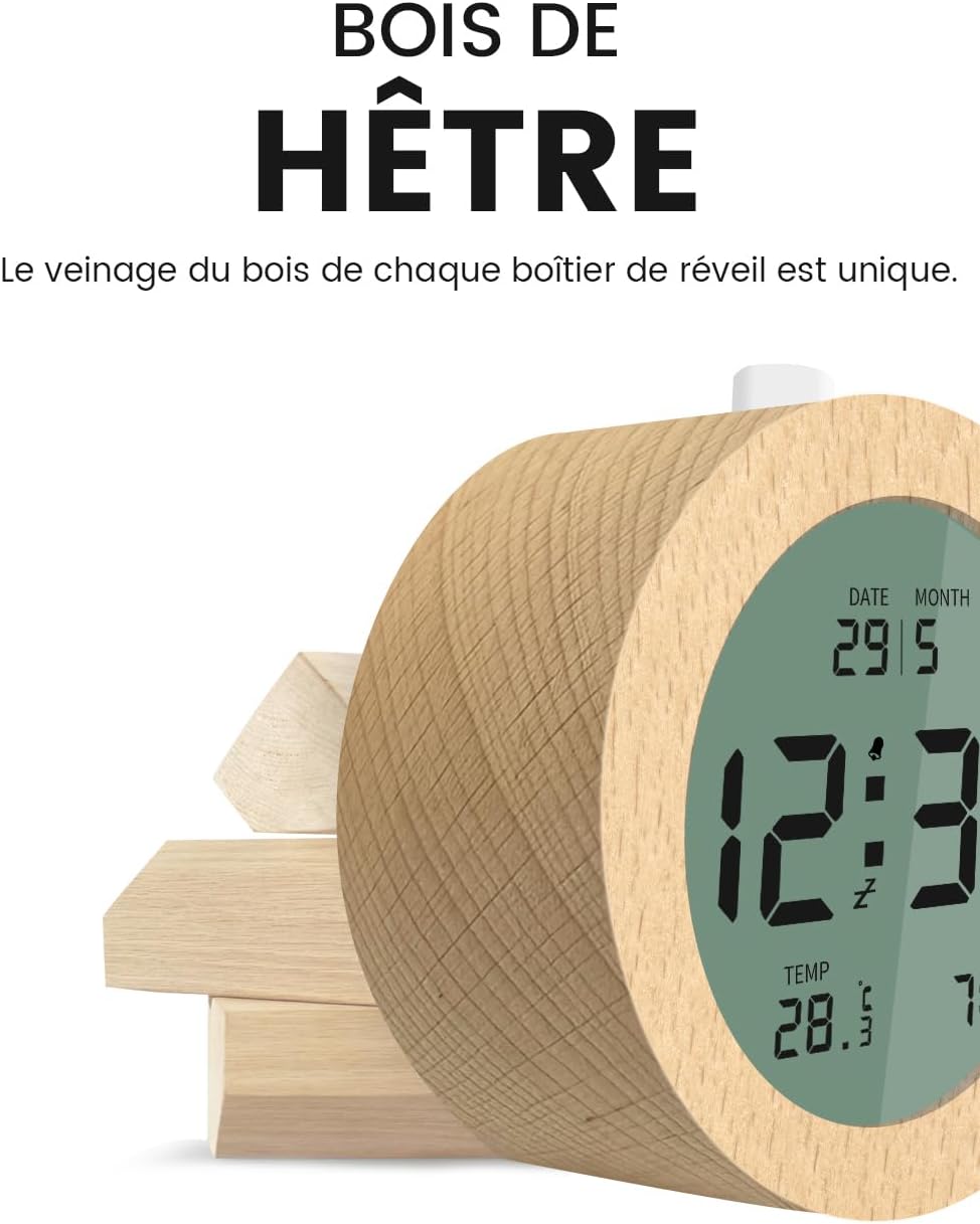 Detalle de aboveClock Réveil Numérique bois 9,6 cm