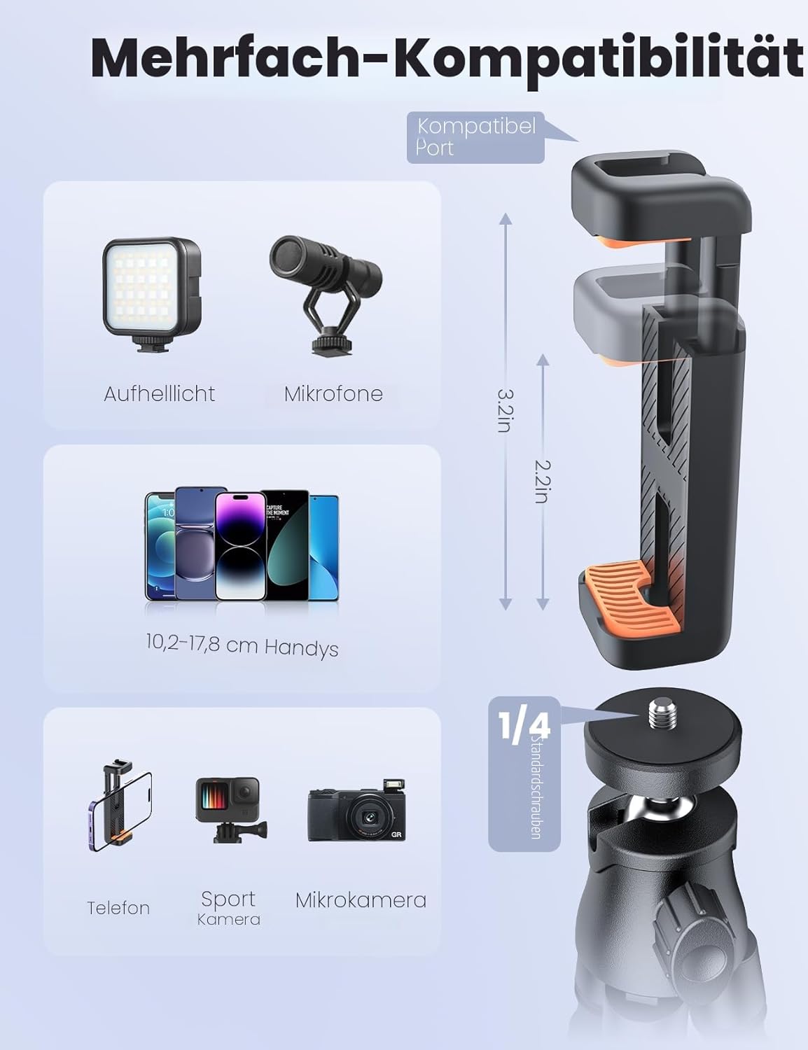 Detalle 2 de Mini Handy Stativ 360° für Smartphone 🎥