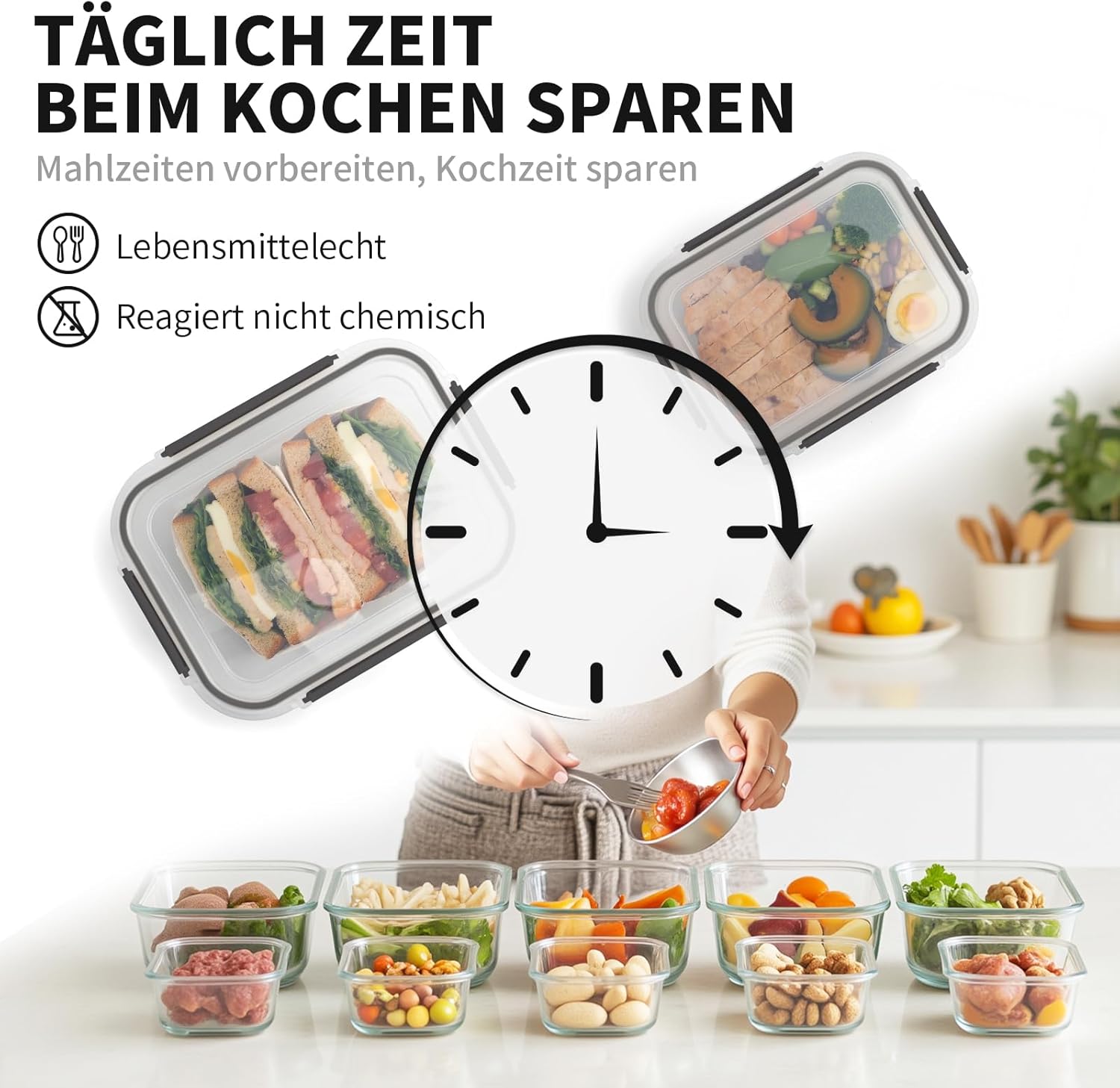Thumbnail 4 de Fenger Brotdosen-Set aus Borosilikatglas mit Deckeln – 20-teilig (10× 370 ml + 10× 1.040 ml), auslaufsicher