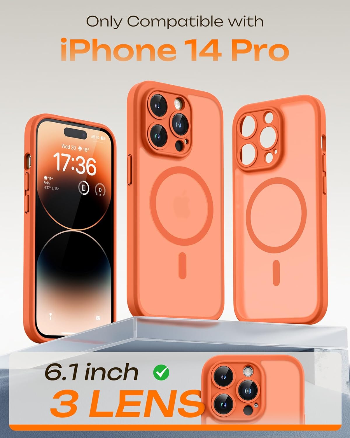 Thumbnail 1 de TOCOL Magnetic Case for iPhone 14 Pro (6.1") – Slim, Matte Translucent Back with 18N Magnetic Ring