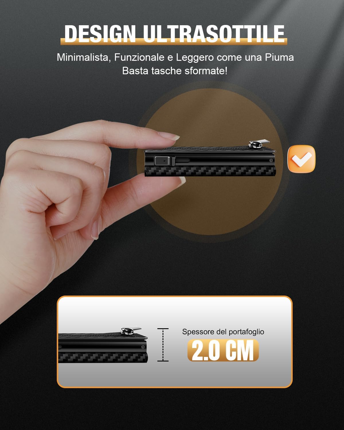Detalle de Portafoglio Uomo Slim con Chiusura Magnetica, Finestra ID e Protezione RFID – 11 Carte, Portacarte in Pelle con Porta Monete