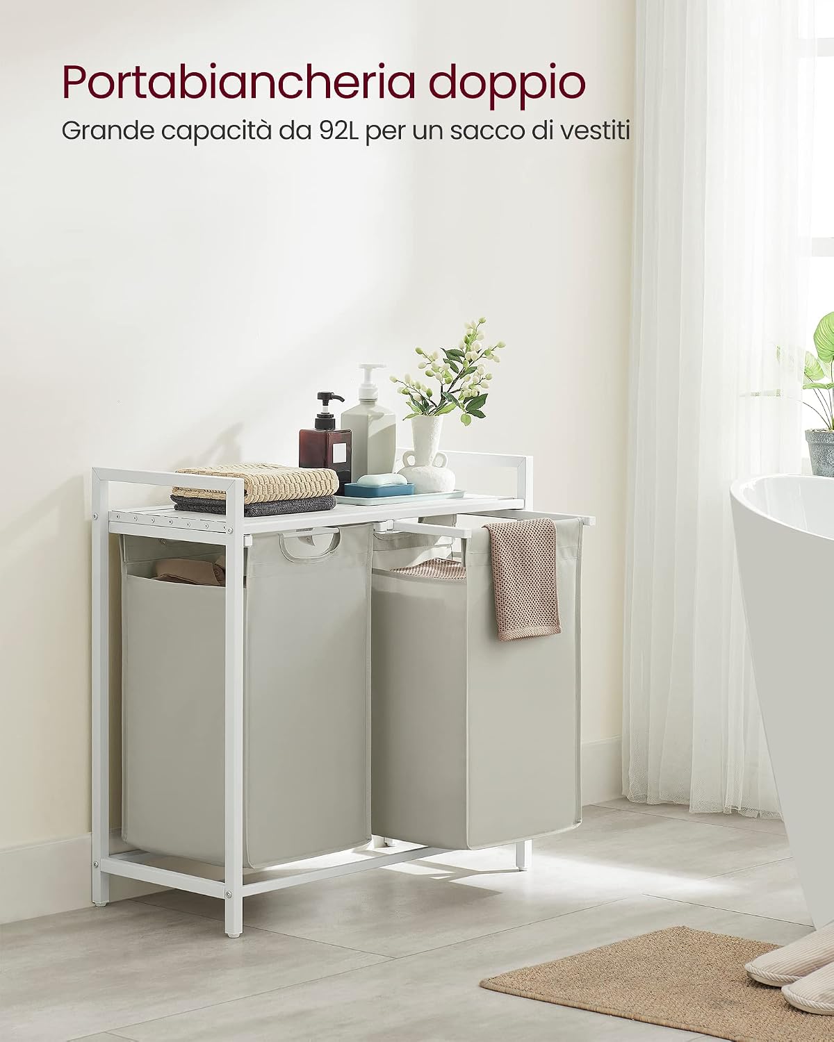 Detalle de VASAGLE BLH201W01 cesto portabiancheria con 2 sacchi rimovibili da 46 L