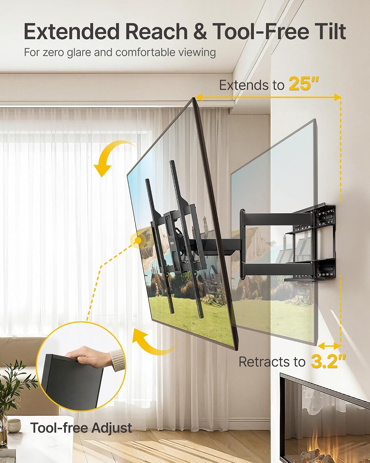 Detalle de monTEK Heavy Duty TV Wall Mount for 50–100 inch XL TVs (Up to 176 lbs) with 25" Arm, 800x600 VESA