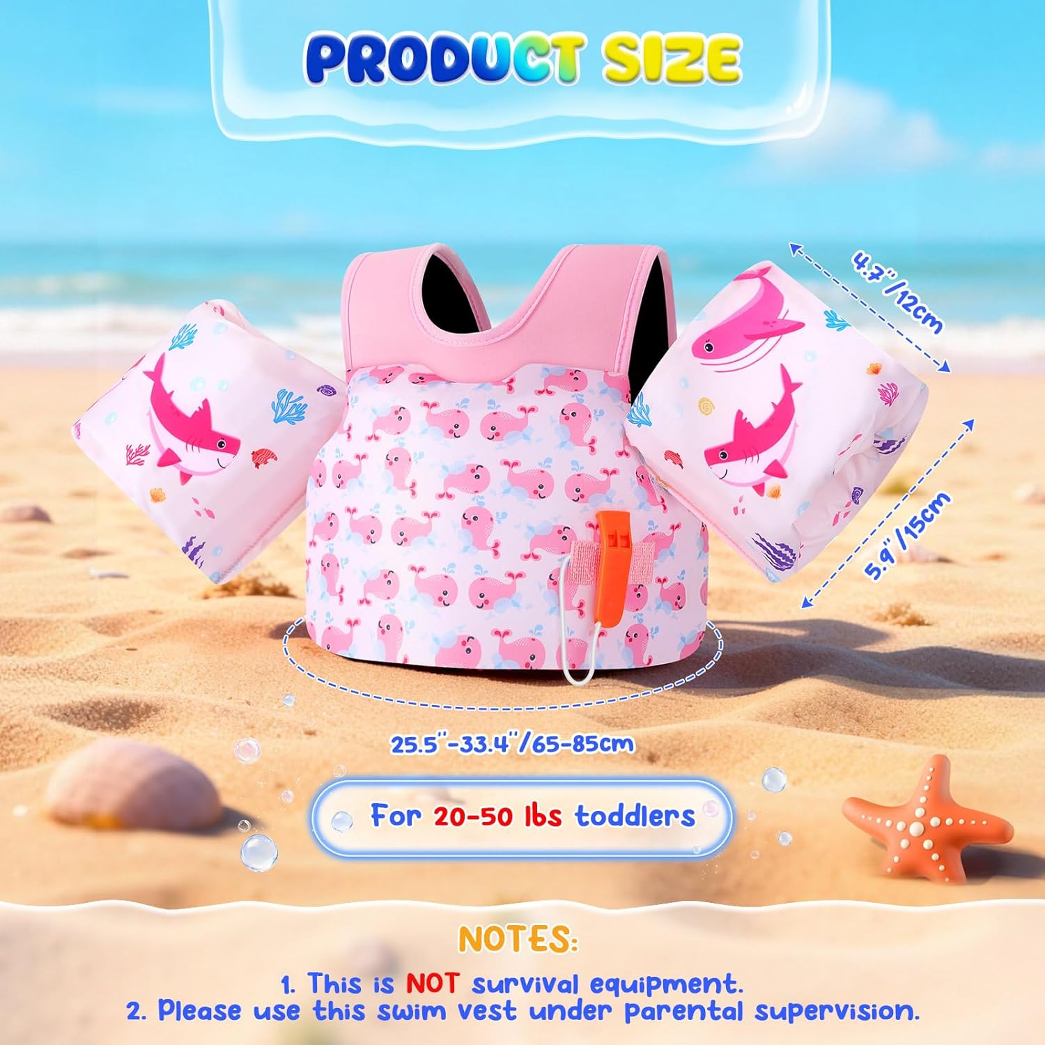 Thumbnail 3 de MoKo Toddler Swim Vest for Kids (13-30/20-50/22-66 lbs) with Cartoon Water Wings