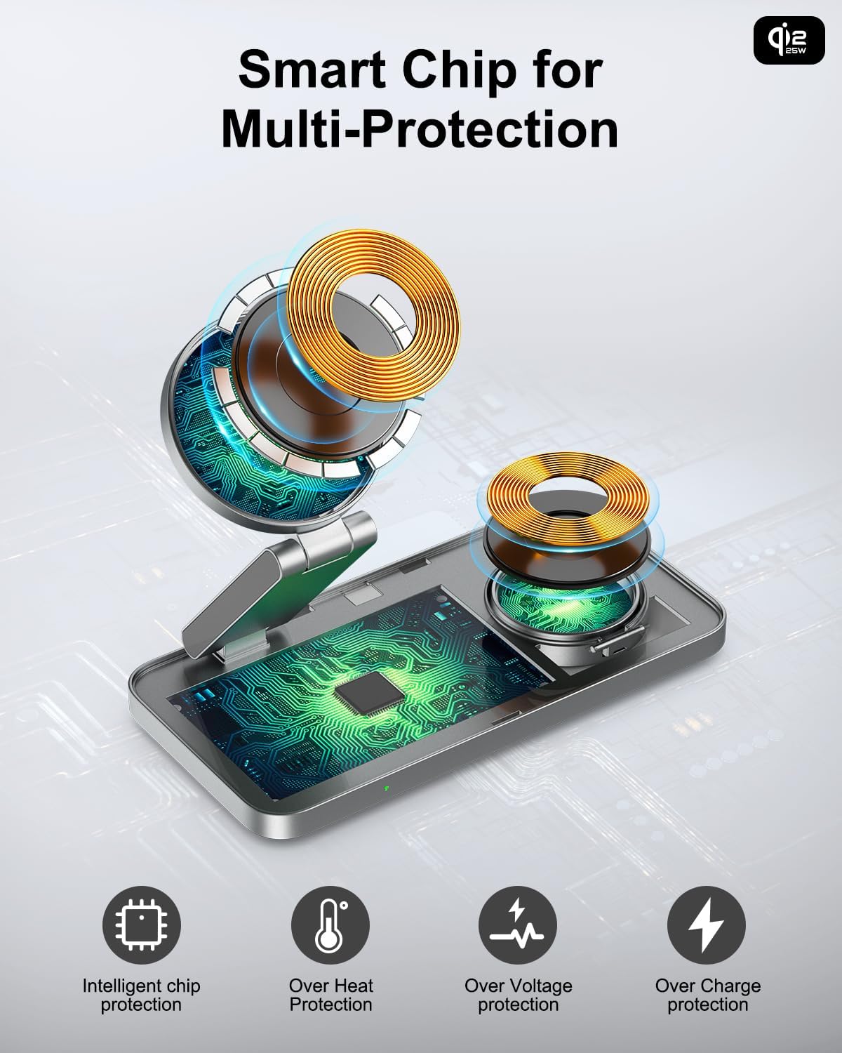 Thumbnail 2 de KEEPRO 3-in-1 Wireless Charging Station (Qi2 25W) with MagSafe stand for iPhone and watch charging