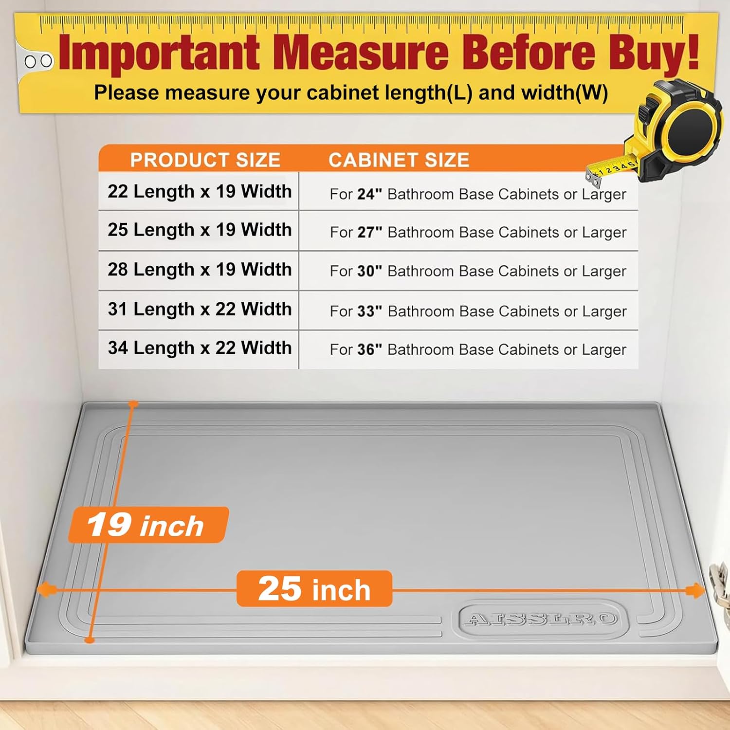 Detalle de Aisslro Under Sink Mat 25" x 19" — Waterproof Silicone Cabinet Protector