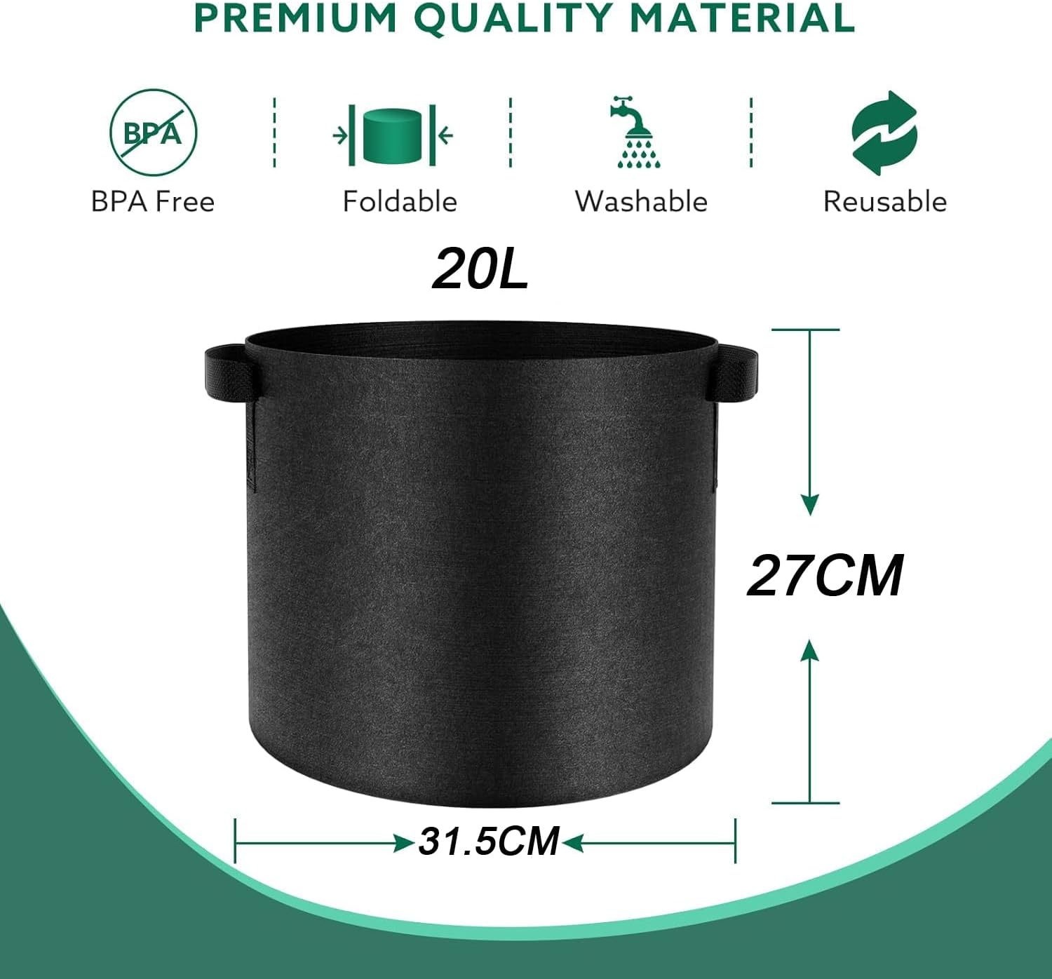 Thumbnail 2 de Joyzakzak Pflanzsäcke-Set (5 Stück) aus Vliesstoff für Tomaten & Kübelpflanzen – Volumen 20/12/15/30/40/60 l