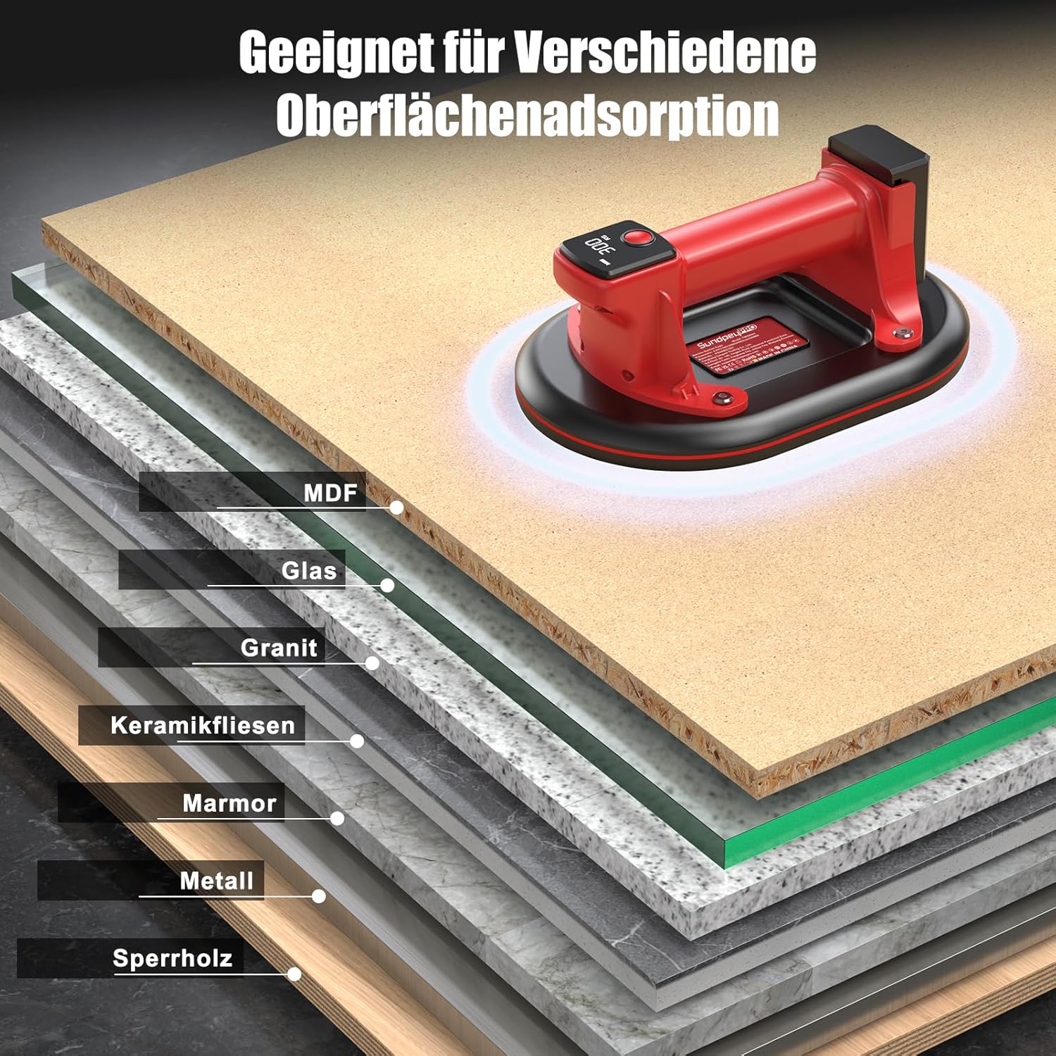 Thumbnail 5 de SundpeyPRO 2er-Set Akku Saugheber 10" – 300 kg Tragkraft, Glassauger mit 4× 3,0 Ah Akkus