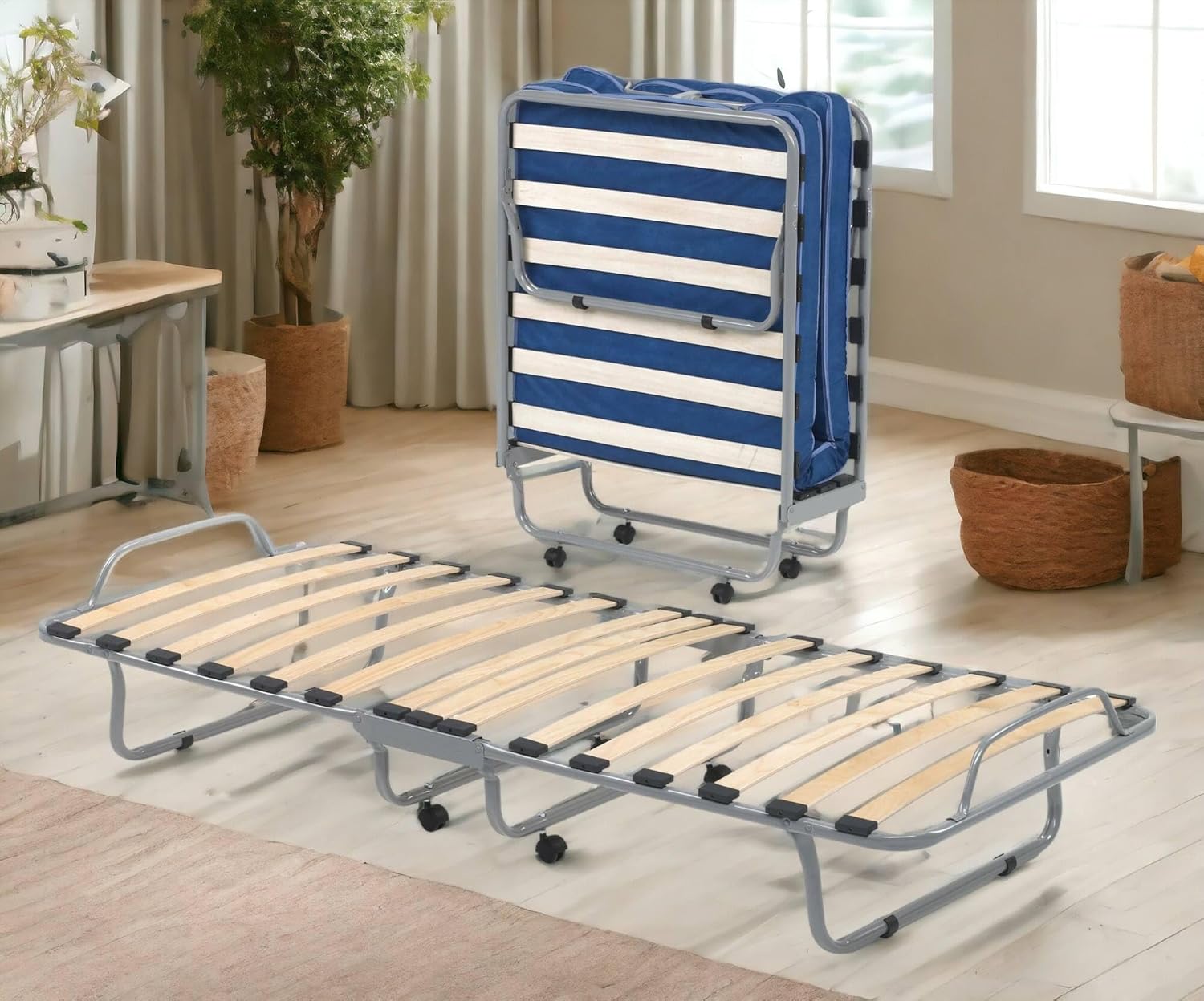 Detalle de Talamo Italia-Letto Priscilla: Brandina singola ortopedica pieghevole, 100% Made in Italy, con materasso 80x190