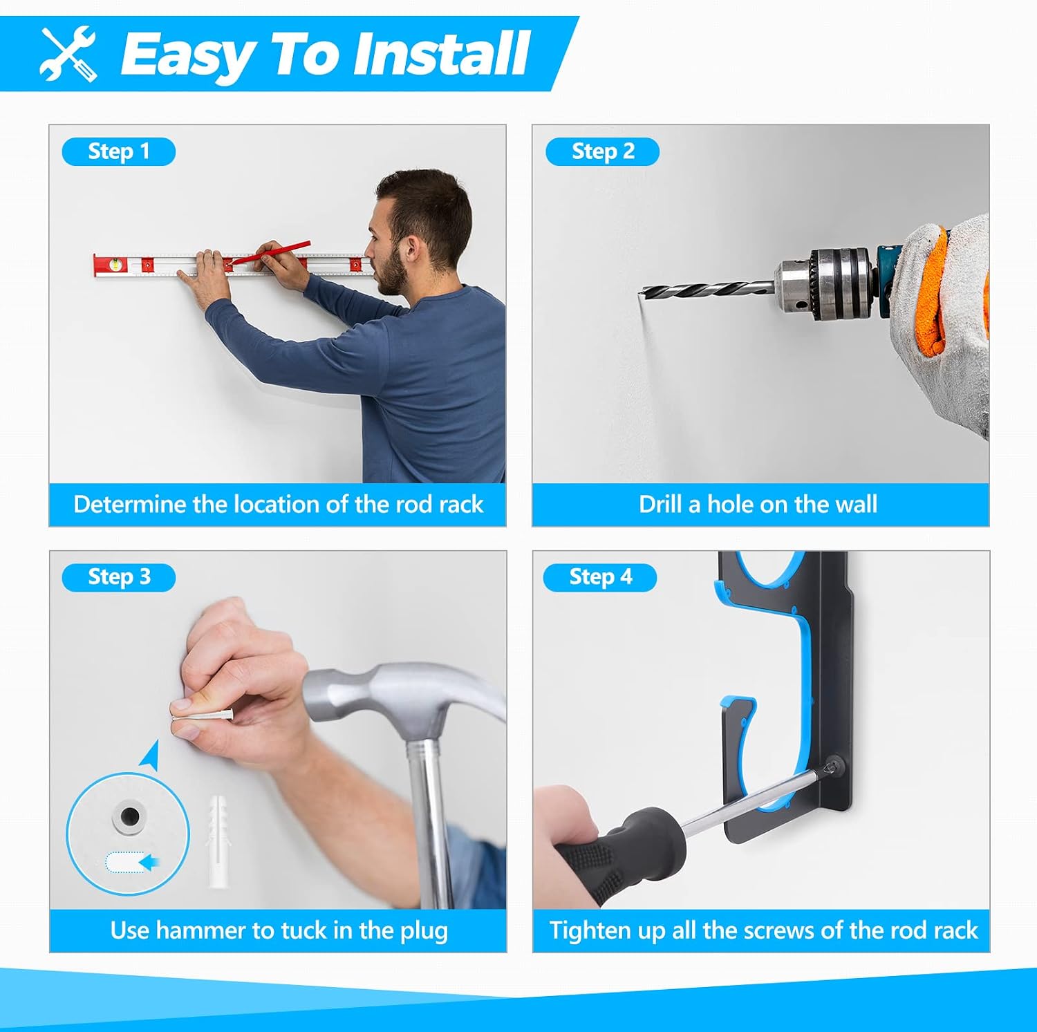 Thumbnail 6 de PLUSINNO H5 Horizontal Fishing Rod Holder, Aluminium Wall or Ceiling Rack