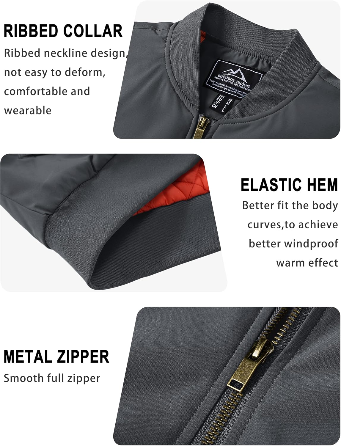 Detalle de TACVASEN Men's Windproof Quilted Bomber Jacket with Zipper Pockets