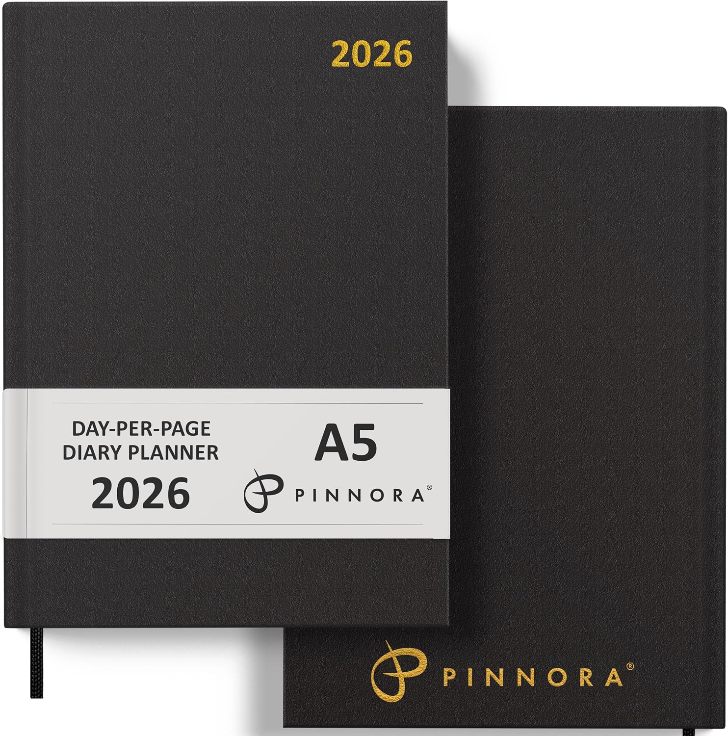 Detalle de Pinnora Diary 2026 A5 Day Per Page Black hardback planner organiser