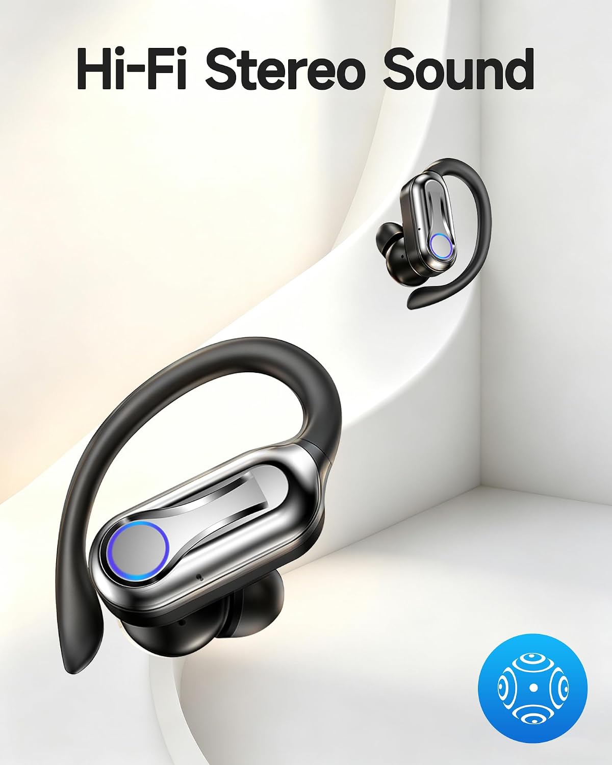 Detalle de Acjohtin Wireless Earbuds with Hooks — 6.1 Bluetooth, 90H Playtime, IPX7, 16.2mm Driver