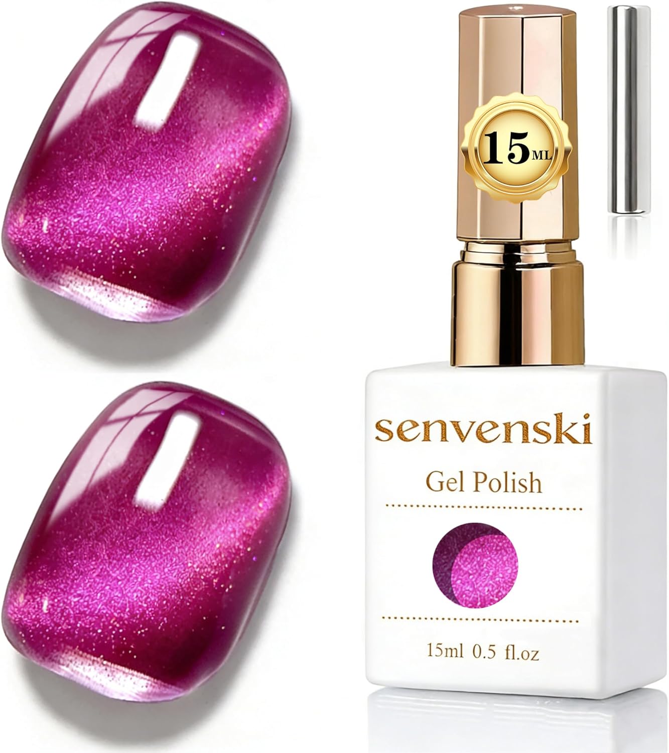Detalle de Senvenski Gelatina Vetri Cat Eye: Smalto Semipermanente 15ML con Bacchetta Magnetica (Occhi di Gatto) – Rosa Fucsia