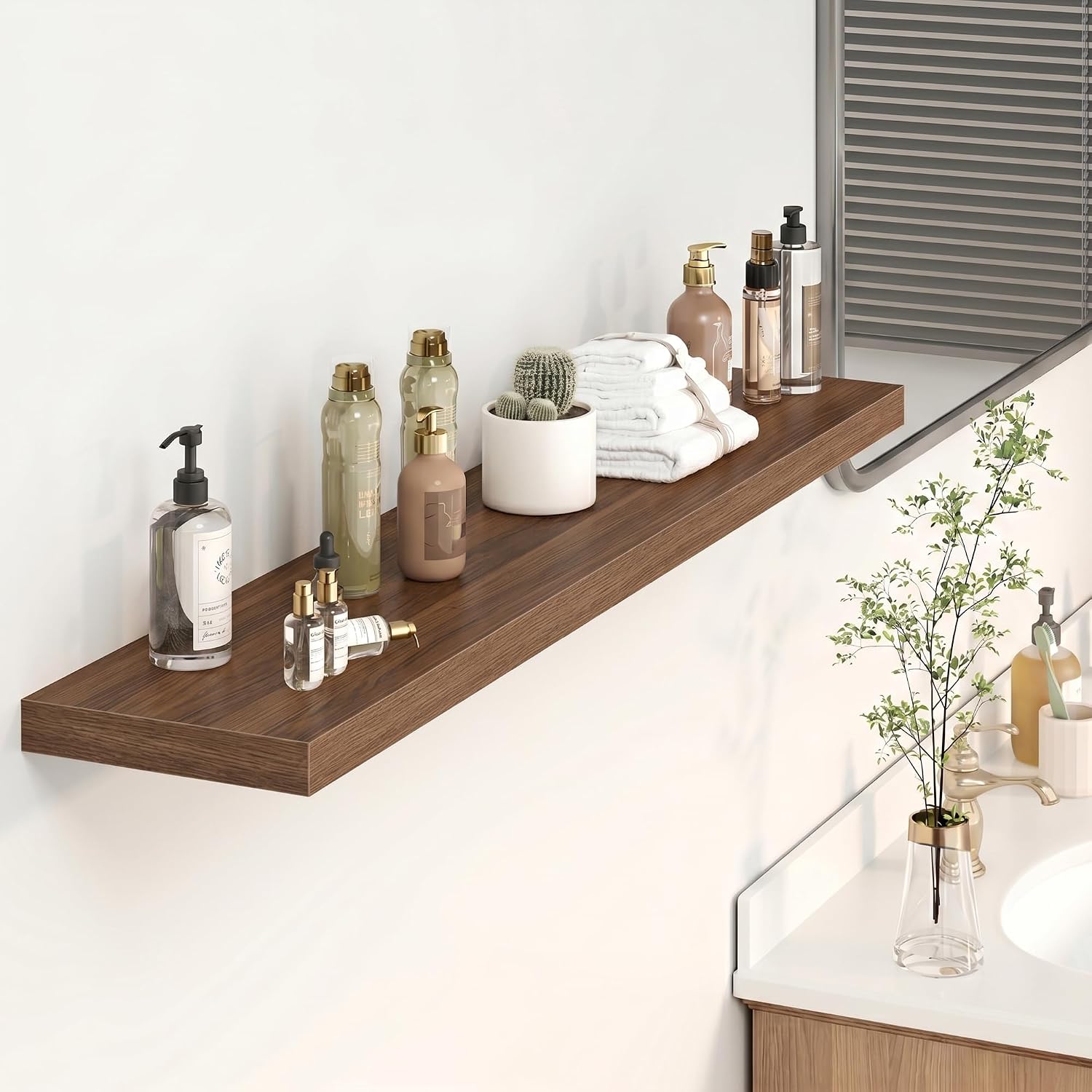 Detalle de Heimlove Floating Shelves for Wall, 48-Inch Walnut Shelf, 9.3-Inch Deep