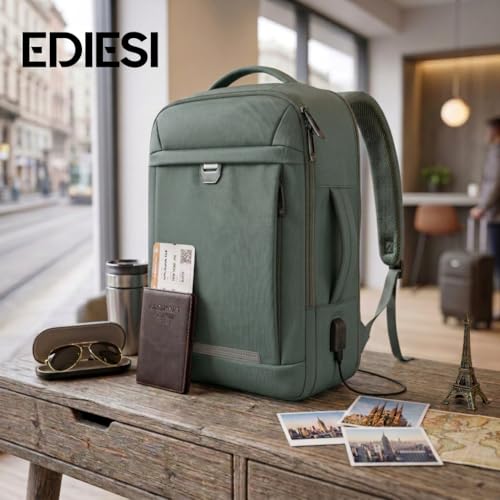 Thumbnail 9 de EDIESI Mochila de cabina 40x30x20 expandible con USB – verde oliva, para portátil 15,6