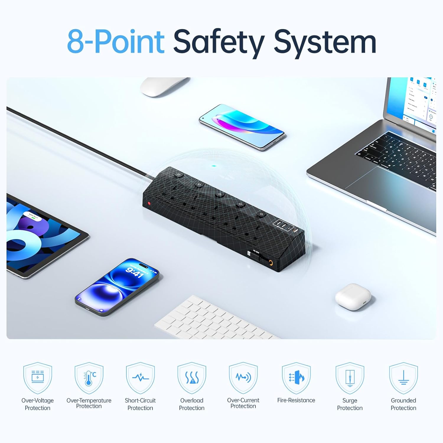 Thumbnail 5 de STGAROT 5-Way Socket Extension Lead with Retractable 80cm USB-C Cable and 2x PD 30W Fast Charging Ports (1.8m, Black)