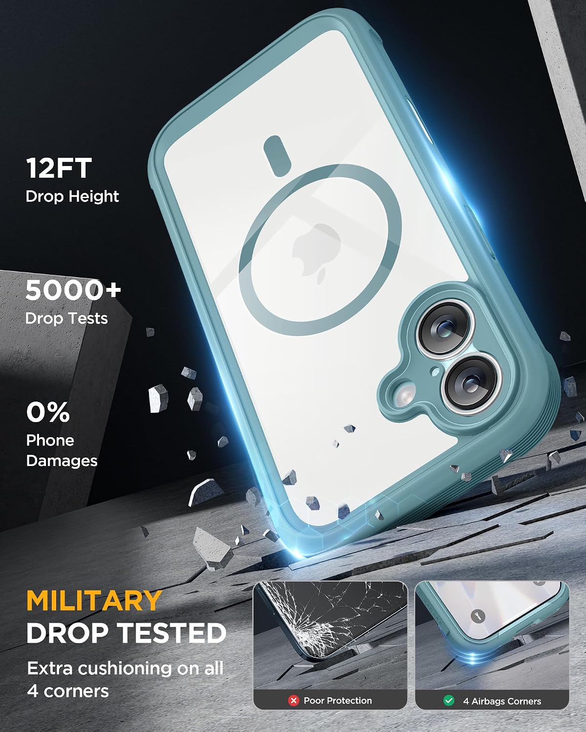 Detalle 2 de Miracase Magnetic Case for iPhone 17 (6.3-inch, Green) with built-in glass screen protector & camera control button