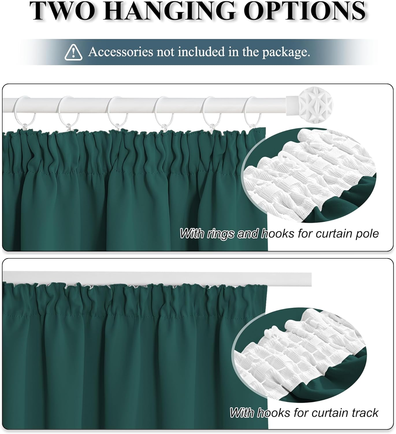 Thumbnail 3 de PONY DANCE Green Blackout Curtains 90x54 (2 Panels) – Pencil Pleat, Thermal Insulated for Bedroom Track Rail