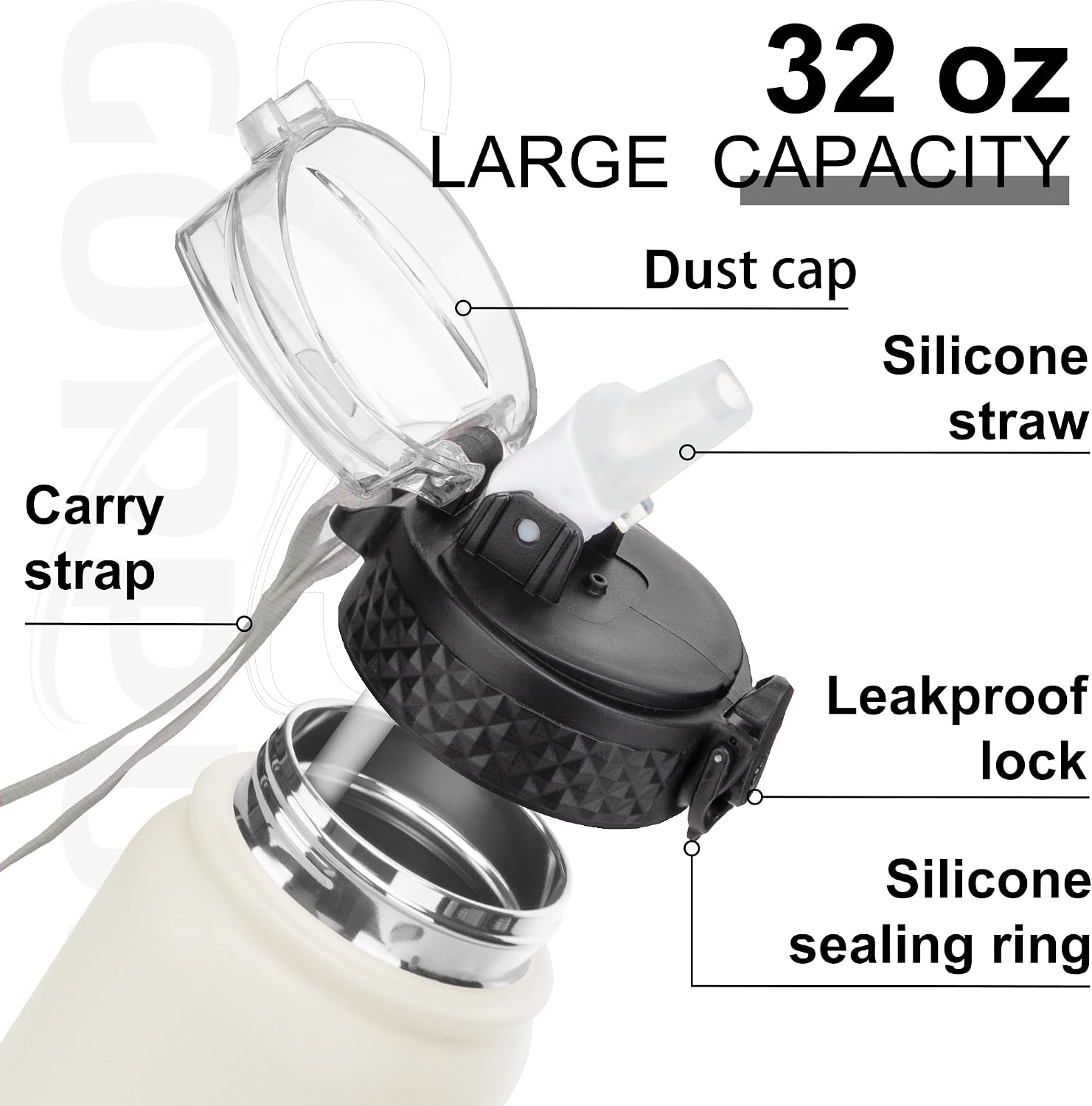 Detalle de GOPPUS 1L stainless water bottle with straw 🚰