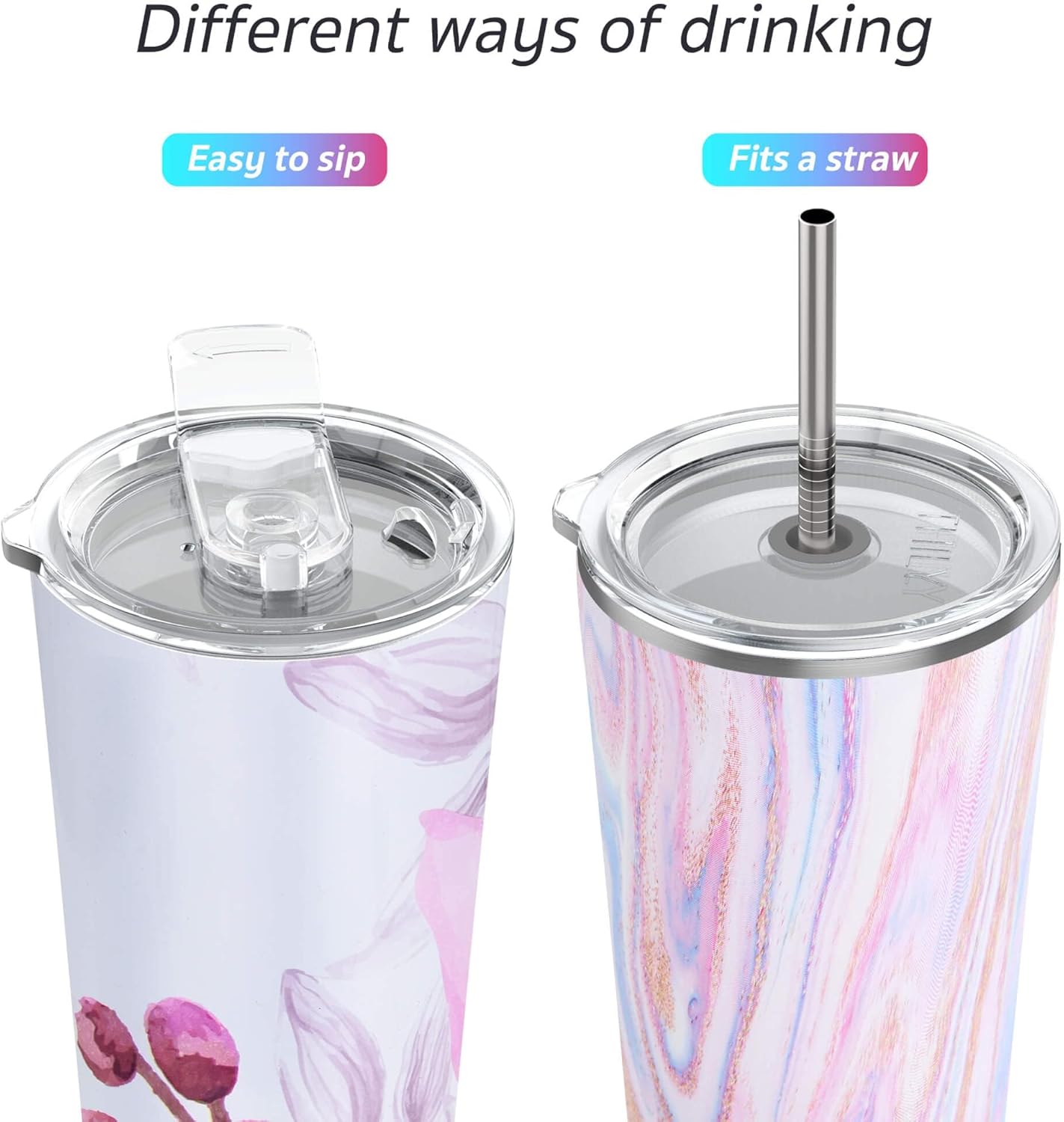 Thumbnail 1 de THILY Vakuumisolierter Edelstahlbecher 780 ml – 2er-Set Pink Ripple & Lotus Flower