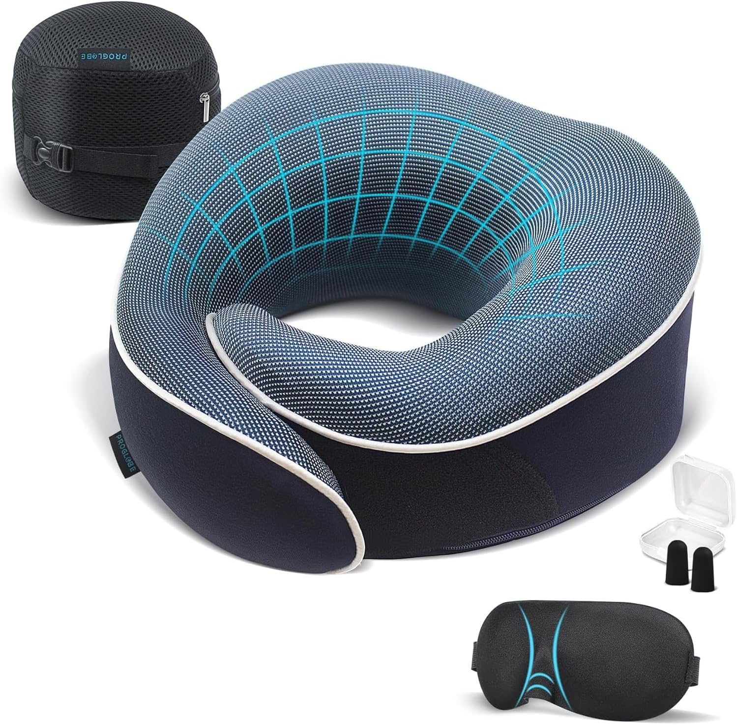 Thumbnail 6 de Proglobe Travel Pillow Memory Foam Neck Pillow Set with Sleep Mask and Mesh Bag (Black)