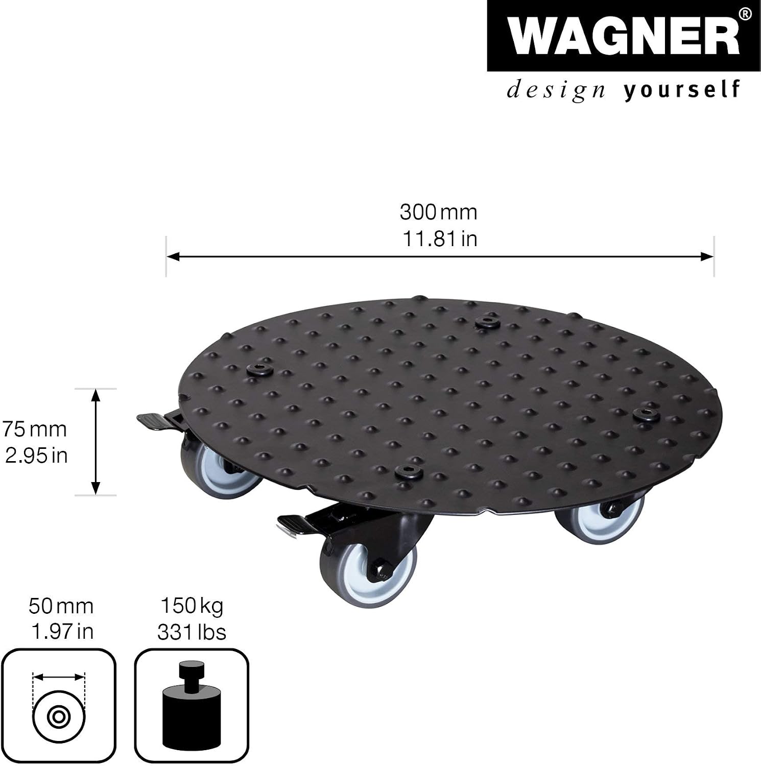 Detalle de WAGNER 20700701 Alaska Black – podstawka pod donicę na kółkach Ø 30 cm
