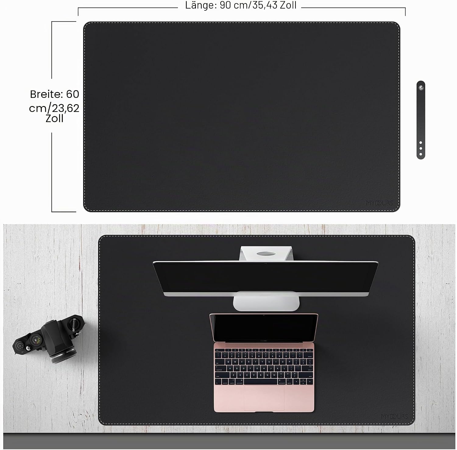 Thumbnail 1 de Mydours Gaming-Mauspad aus PU-Leder, 90 × 60 cm – XL-Schreibtischunterlage, wasserfest, schwarz