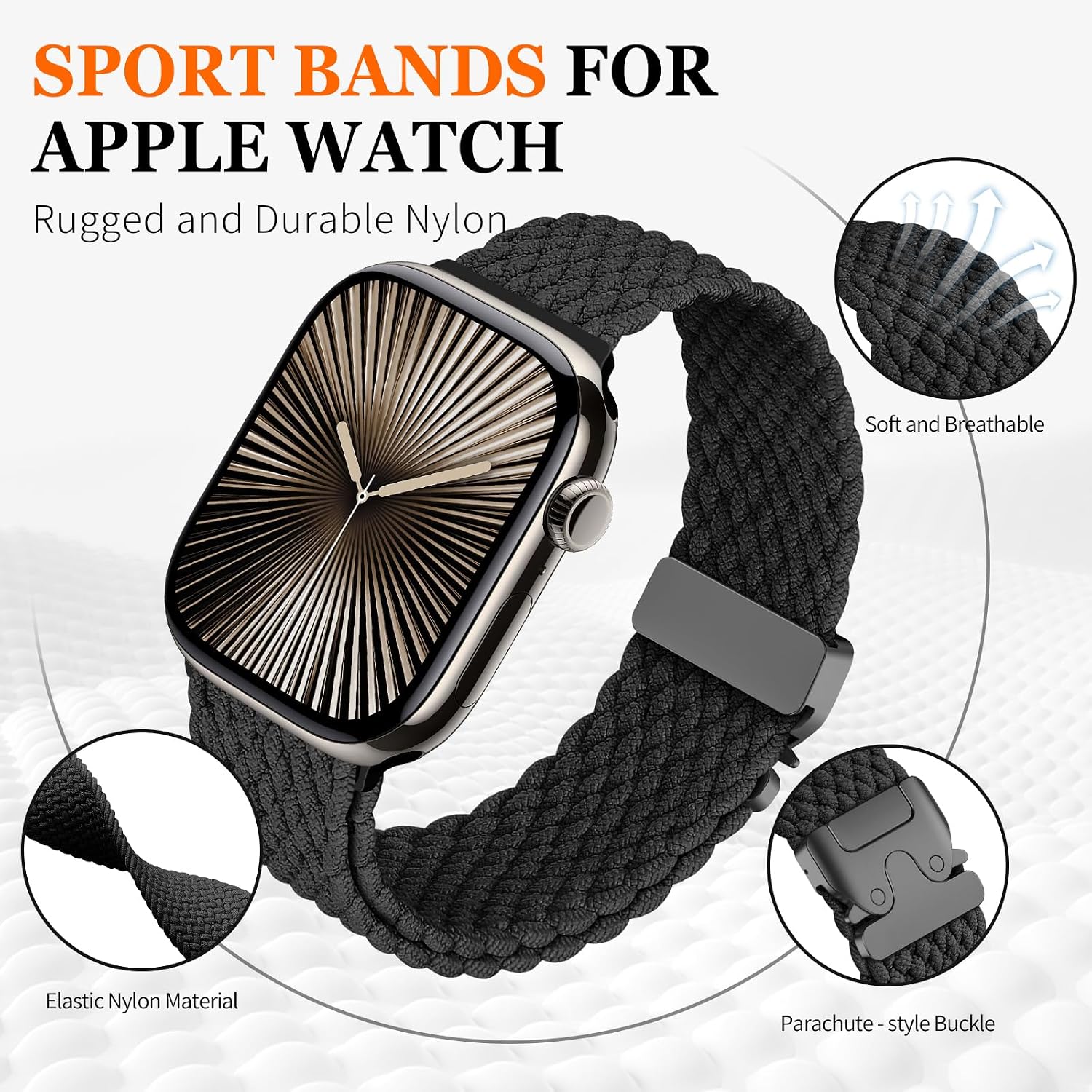 Detalle de Geflochtenes Nylon-Armband für Apple Watch Ultra/2 & 49mm/46mm/45mm/44mm/42mm/41mm/40mm (Fallschirmverschluss)