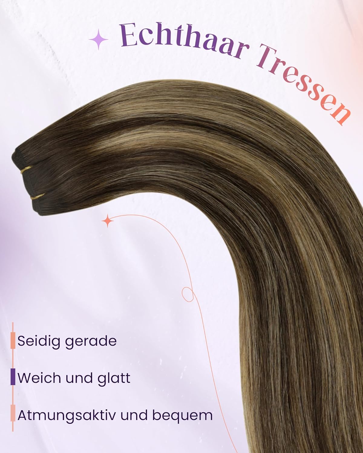 Thumbnail 6 de LaaVoo Echthaar Extensions Tressen Braun Ombre – Echthaar zum Einnähen, 100 g, 55 cm, Dunkelbraun Balayage Caramel Blond