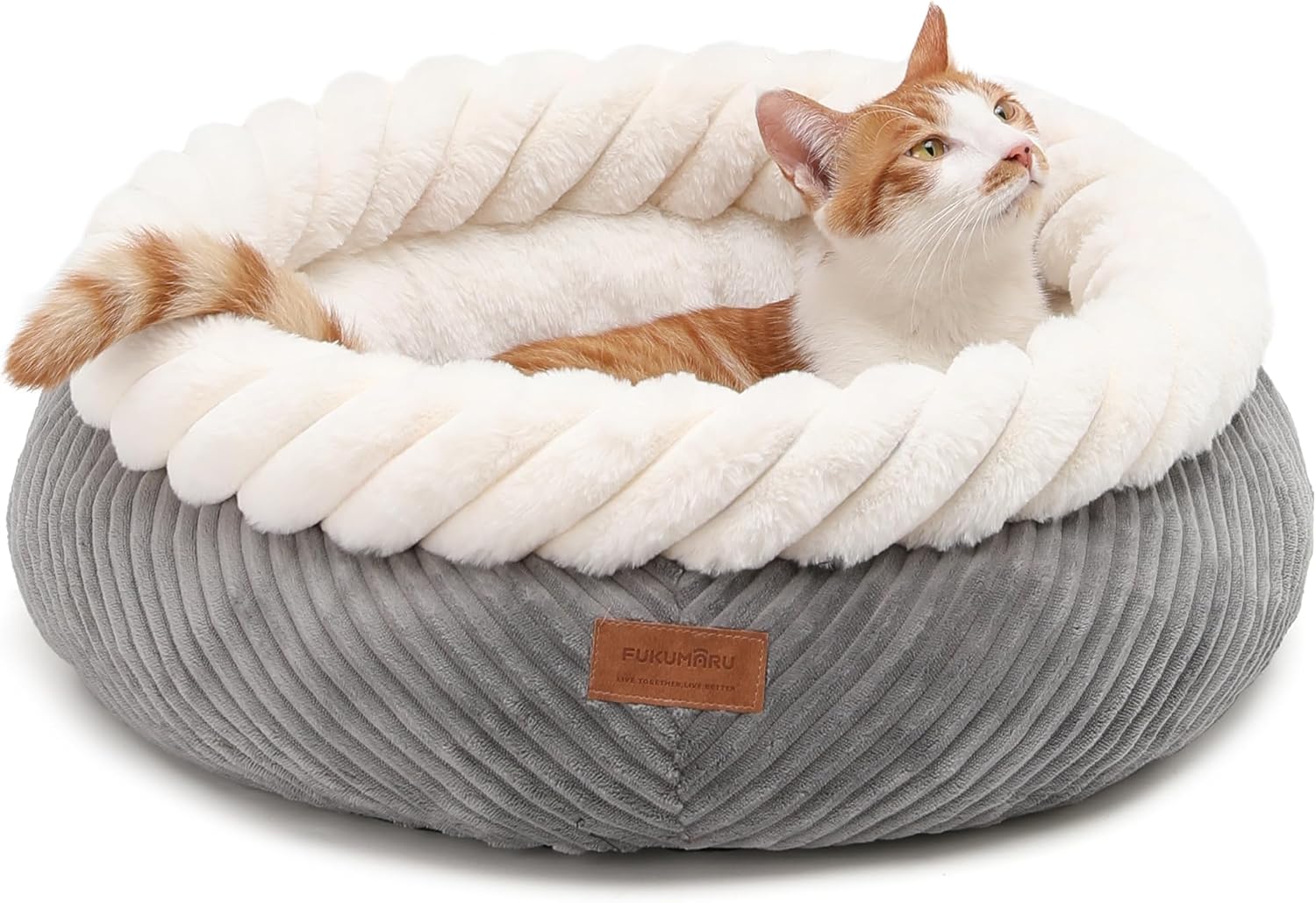 Detalle de FUKUMARU Washable Round Cat Bed with Anti-Slip Bottom, 53 cm – Grey