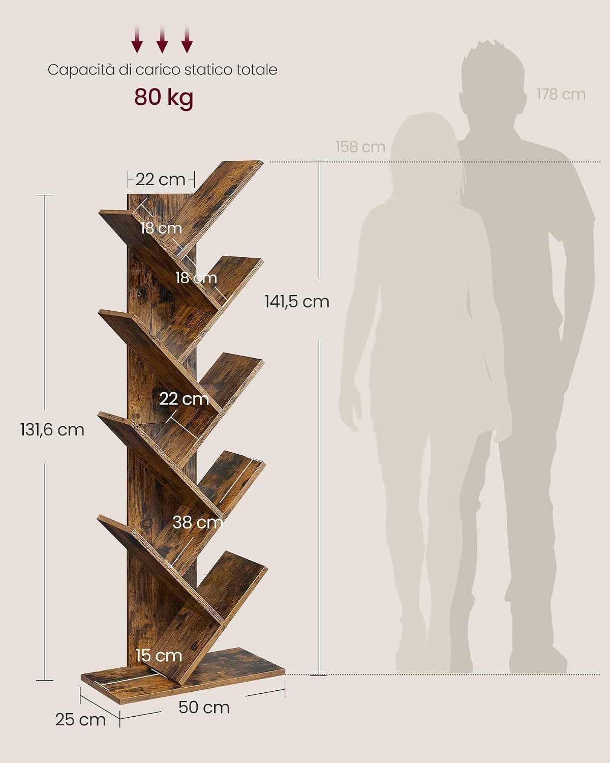 Thumbnail 2 de VASAGLE Libreria scaffale ad albero a 9 ripiani LBC11BX, verticale salvaspazio marrone vintage
