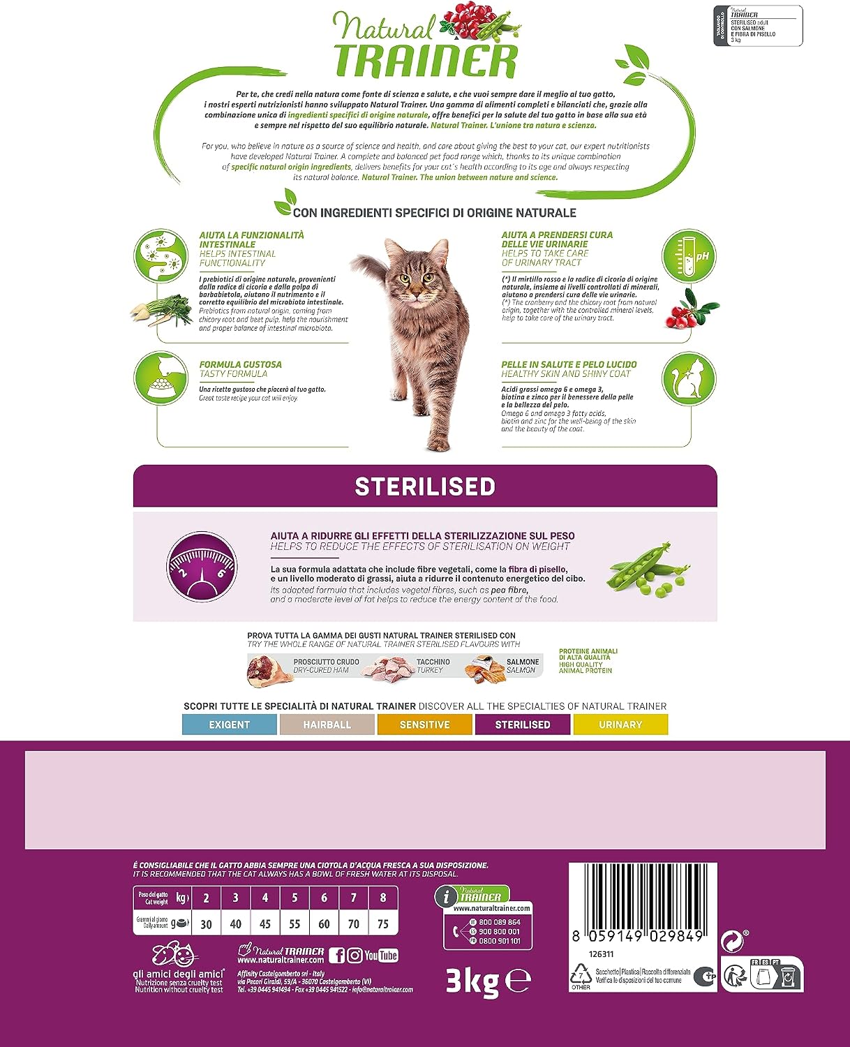 Detalle de Trainer Natural Sterilised Adult con Salmone e Fibra di Pisello 3 Kg – alimentazione equilibrata per animali sterilizzati